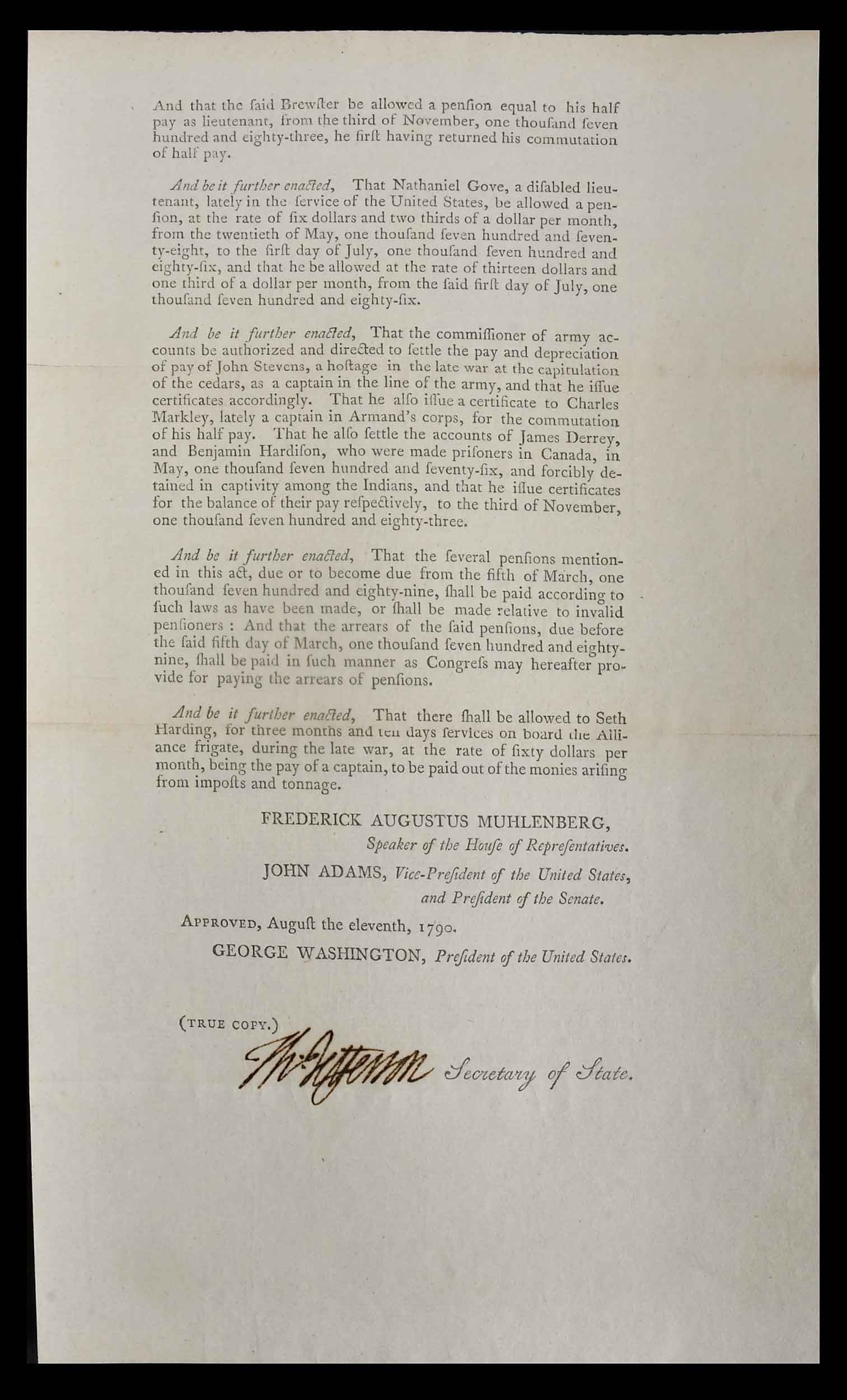 Thomas Jefferson Signed Congressional Act, 1790 (1 of 6)