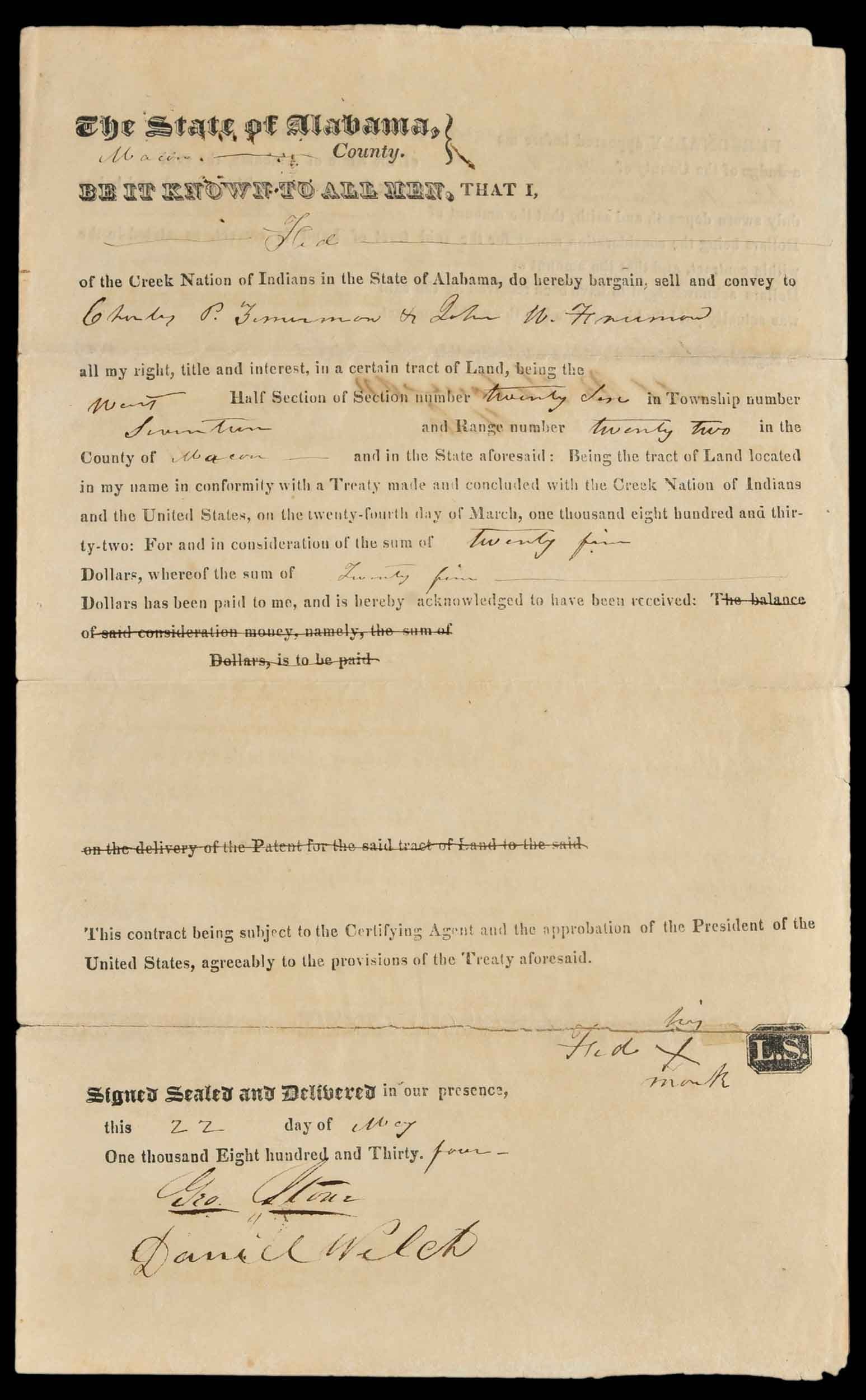 Andrew Jackson Signed Endorsement on Creek Indian / Alabama Document (1 of 10)