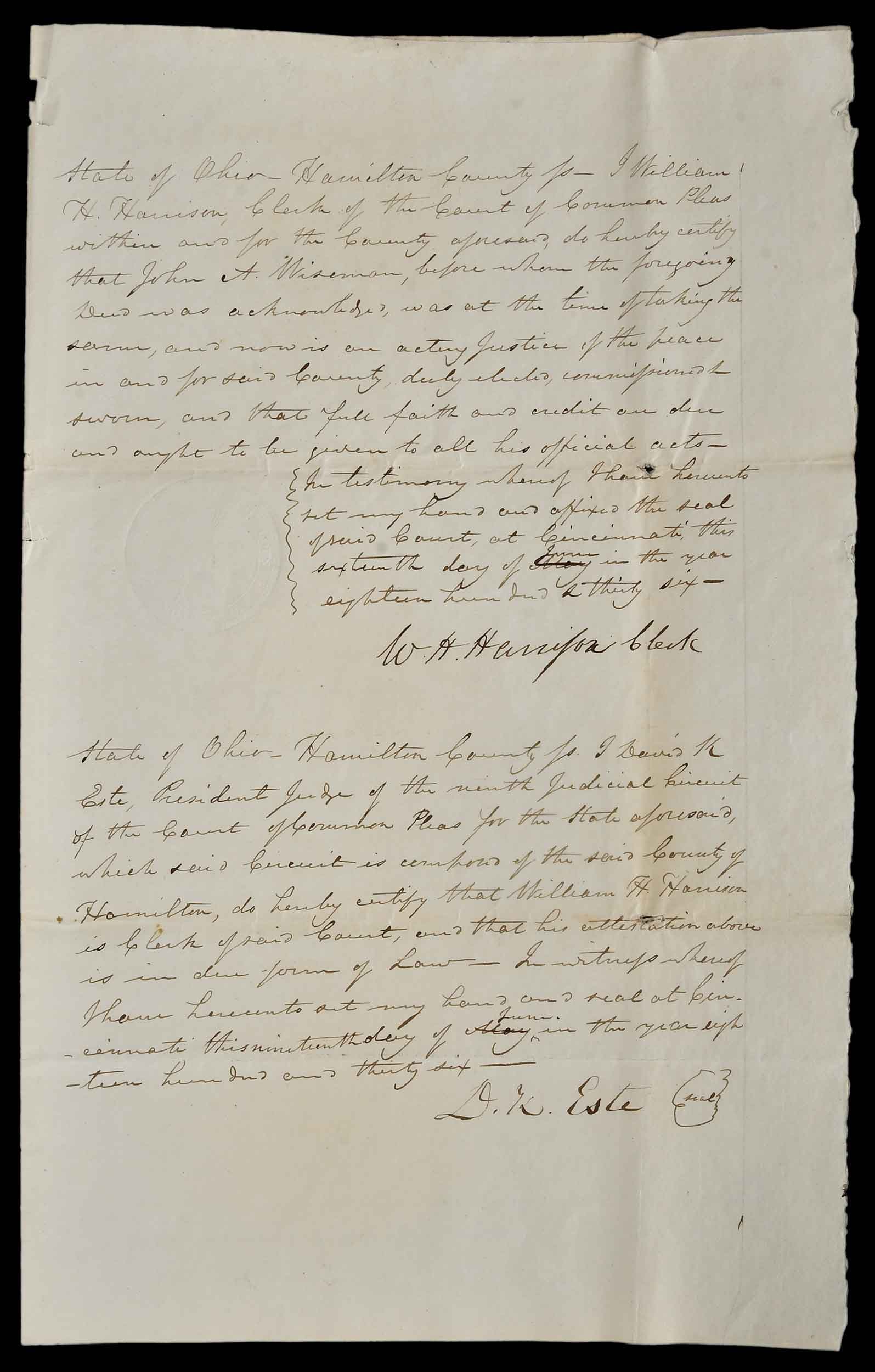 William Henry Harrison Handwritten Statement as Court Clerk (1 of 13)