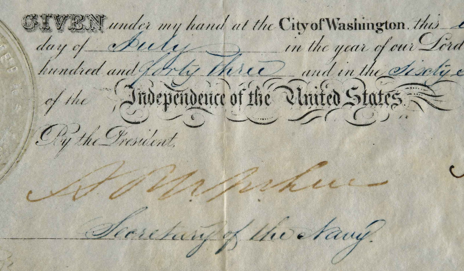 John Tyler Signed Naval Appointment - 3