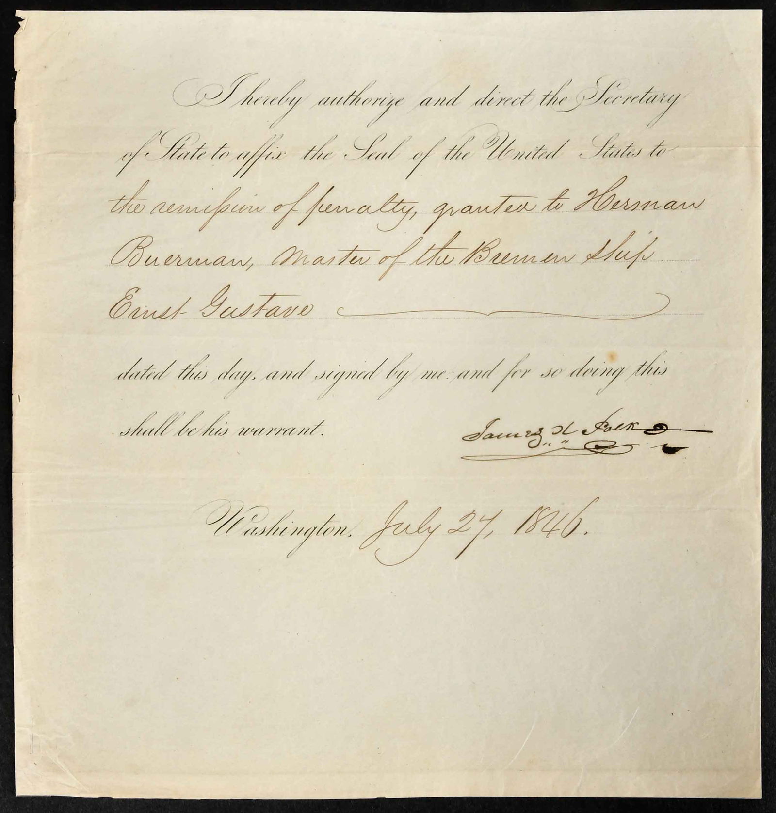 James Polk Signed Official Decree (1 of 8)