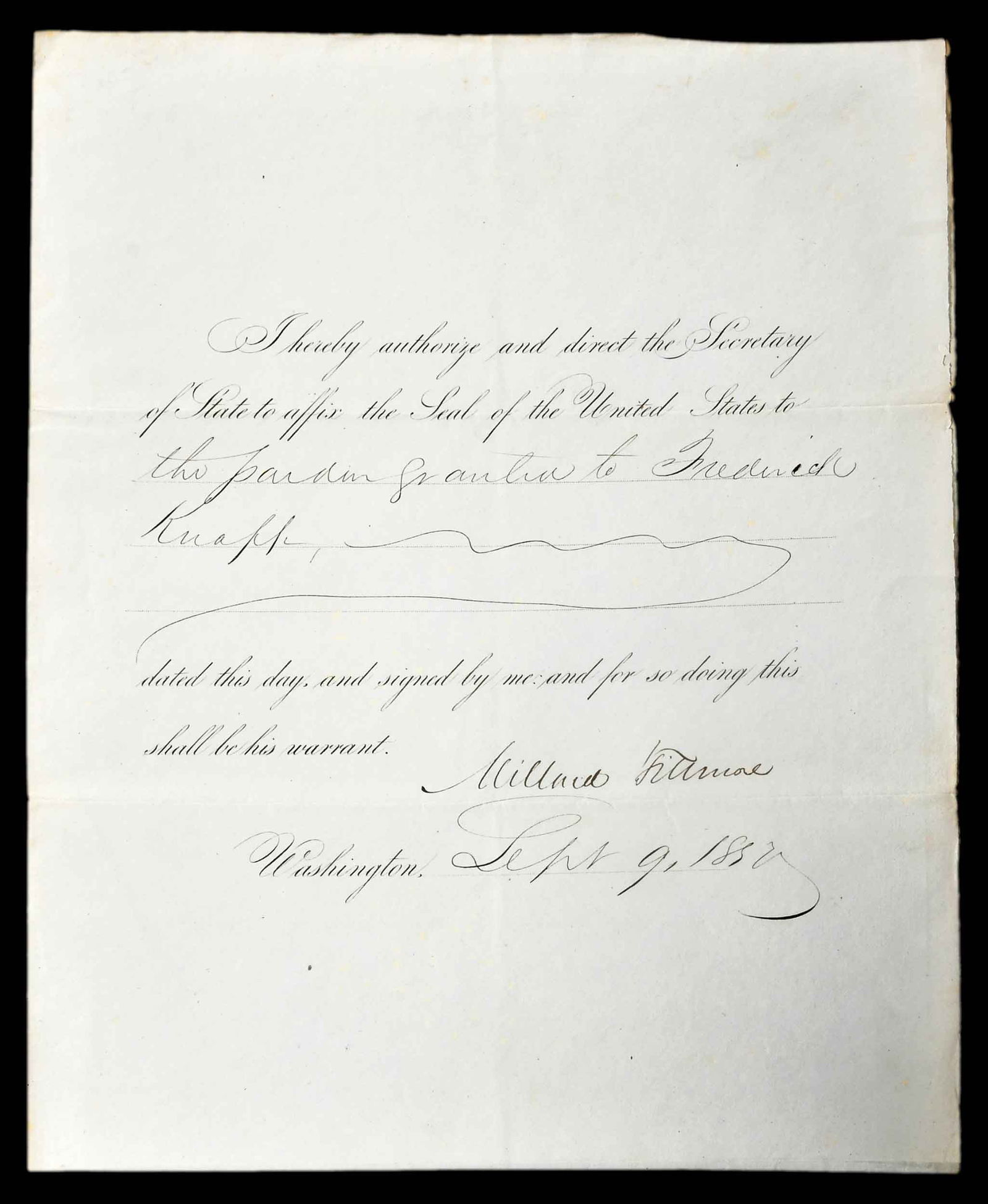 Millard Fillmore Signed Official Decree For Pardon (1 of 7)
