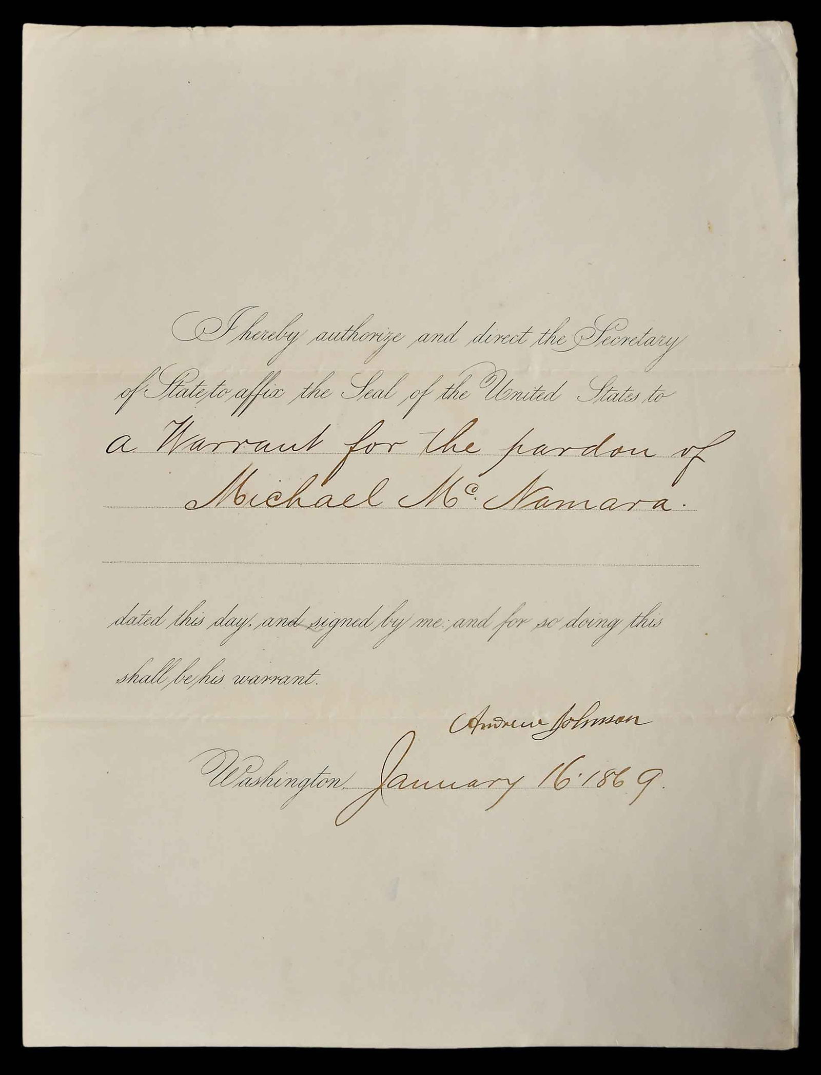 Andrew Johnson Signed Official Decree For Pardon (1 of 8)