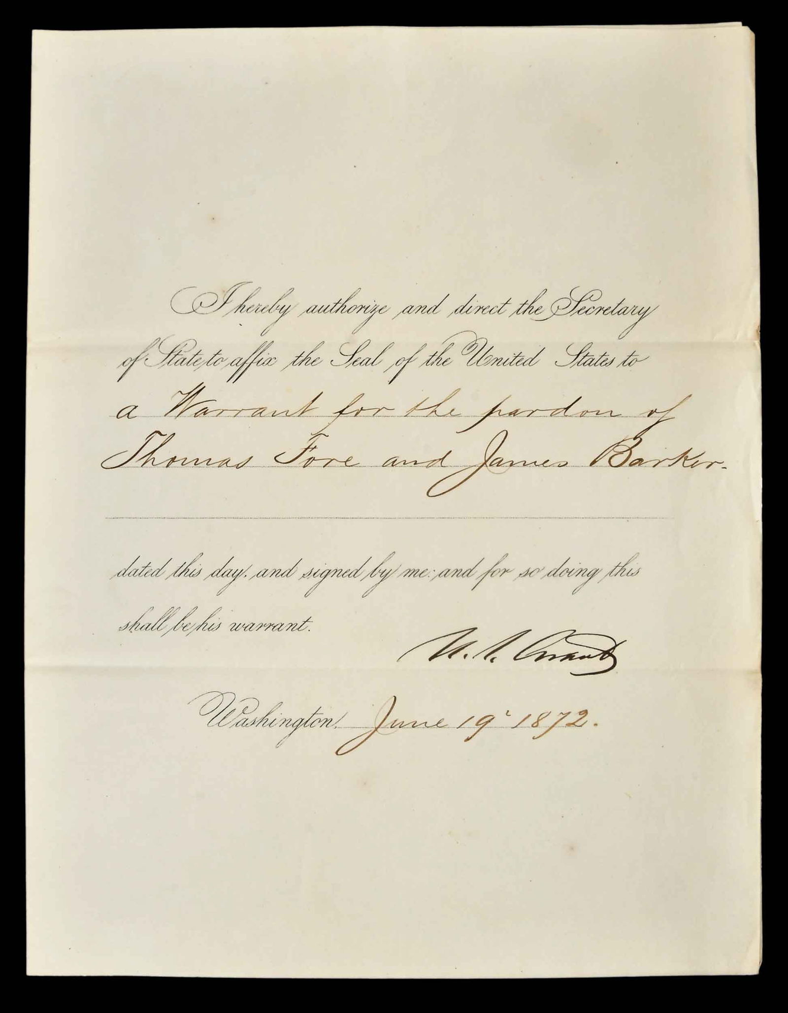 Ulysses Grant Signed Official Decree For Pardon (1 of 7)