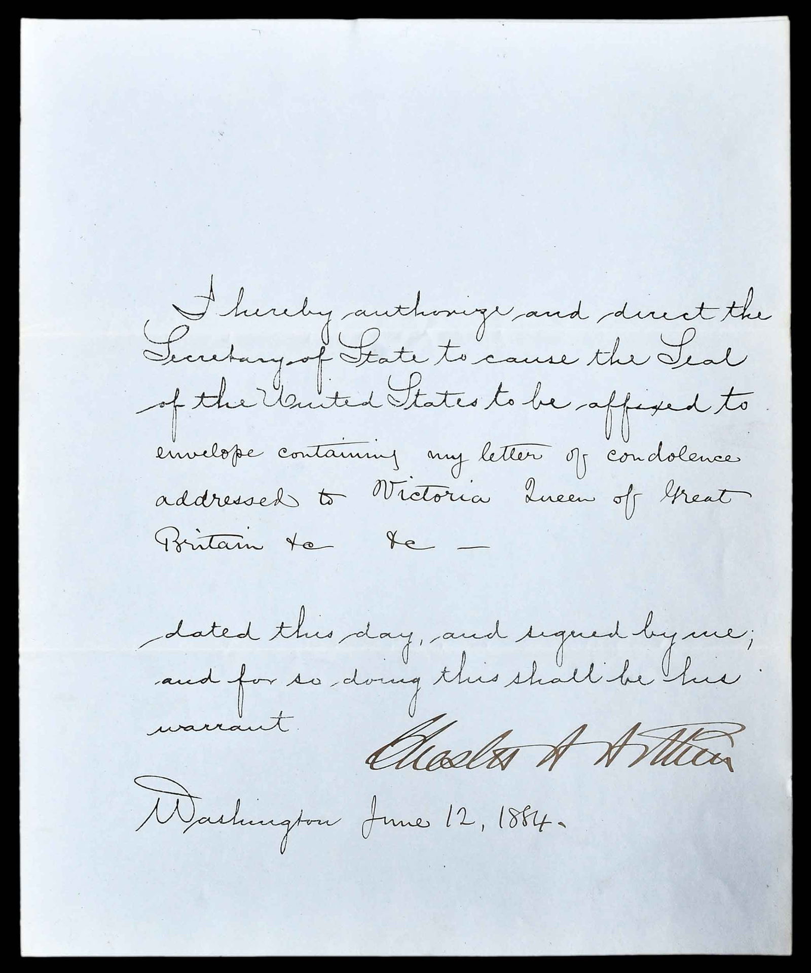 Chester Arthur Signed Official Decree For Condolence (1 of 7)