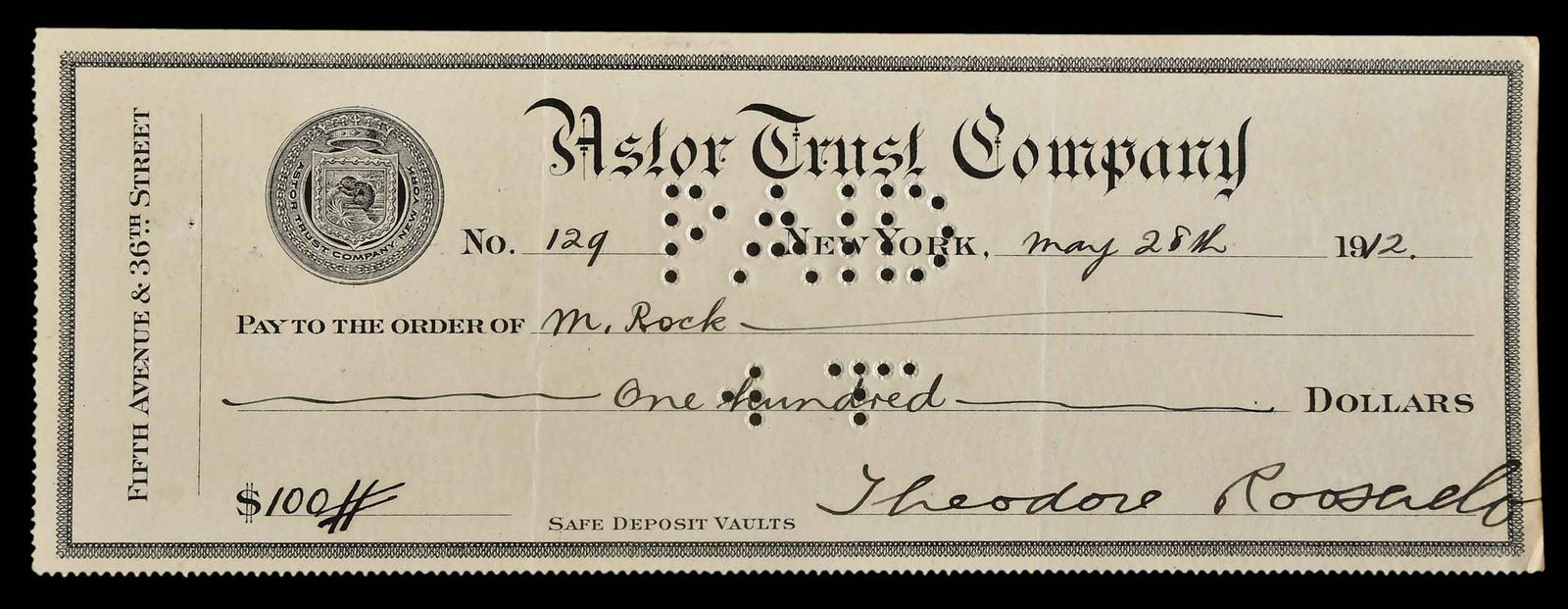 Theodore "Teddy" Roosevelt Signed Bank Check (1 of 7)