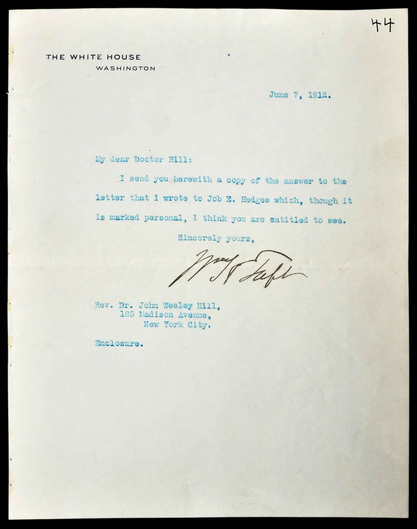 William Howard Taft Typed White House Letter Signed (1 of 7)