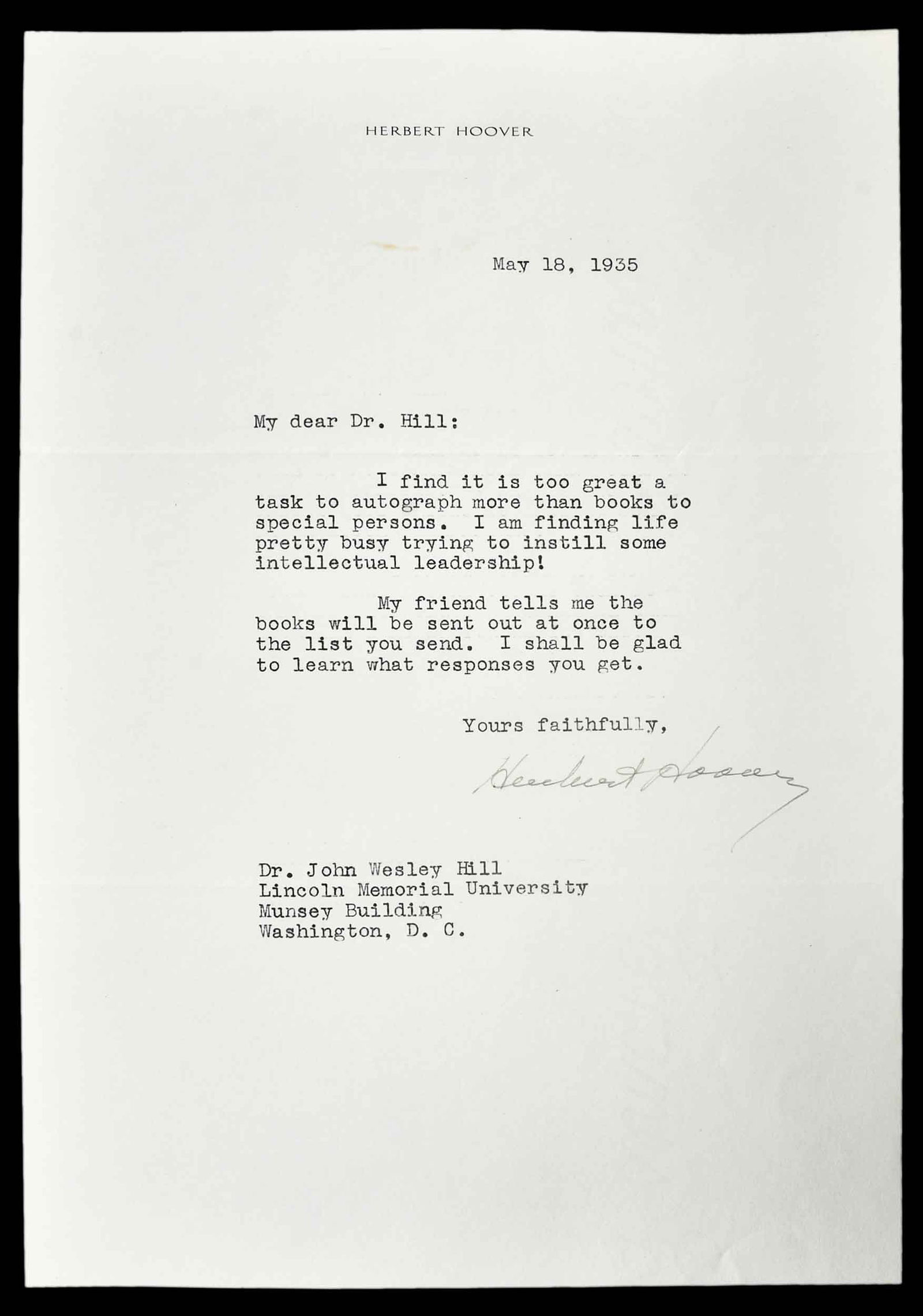 Herbert Hoover Typed Letter Signed (1 of 6)
