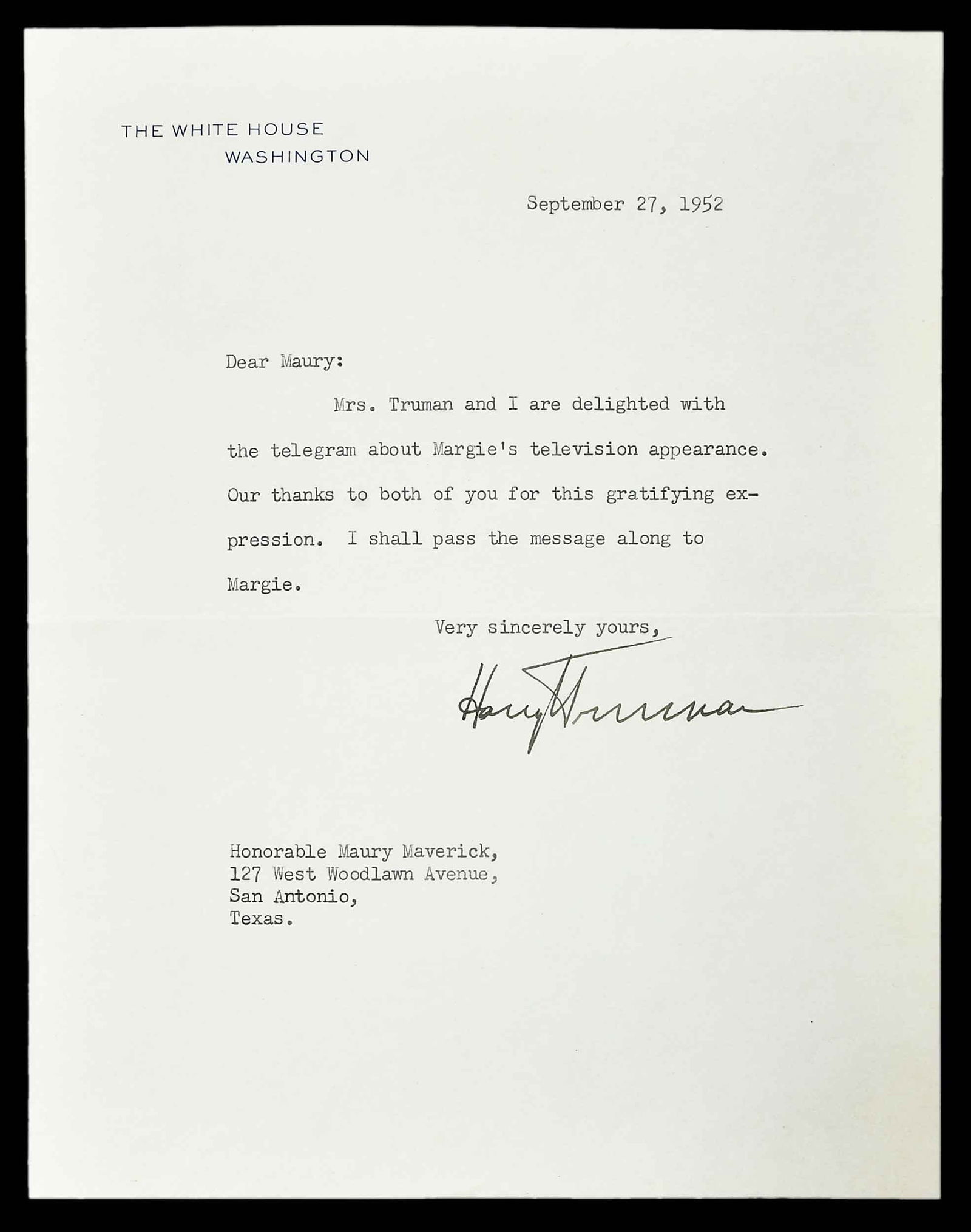 Harry Truman Typed White House Letter Signed (1 of 7)