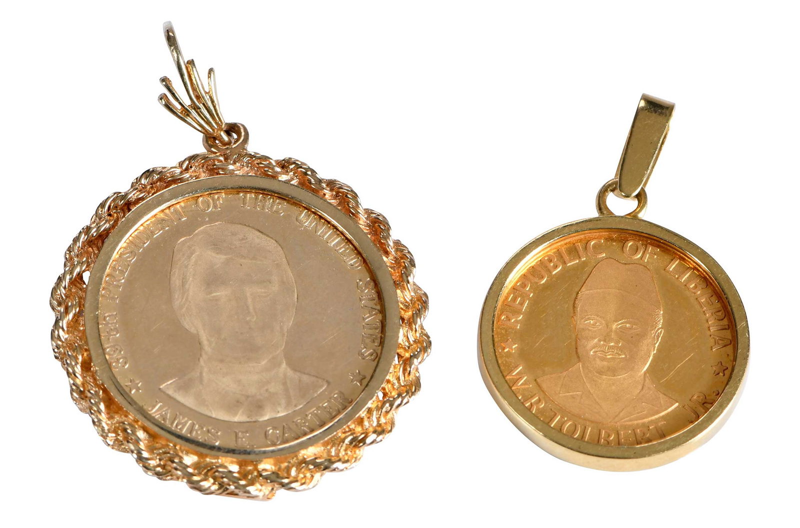 Two Inauguration Gold Coin Pendants, Liberia and United States, Jimmy and Rosalynn Carter Provenance (1 of 6)