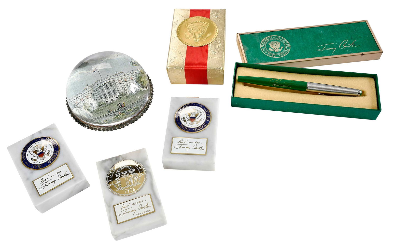 Six Jimmy Carter Related Desk Objects, Paperweights and Pen (1 of 8)