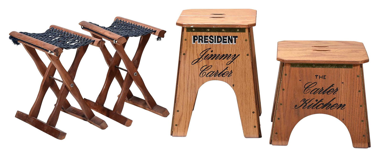 Two Pairs of Foldable Wood Stools, Jimmy Carter Provenance (1 of 7)