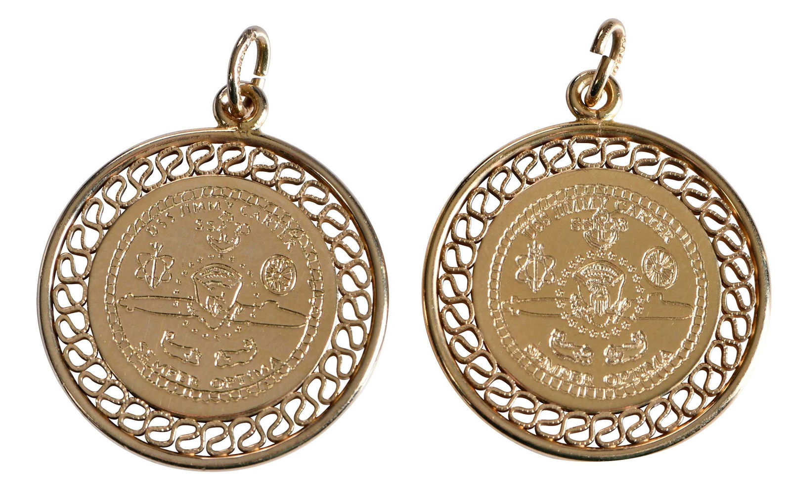 Two 14kt. USS Jimmy Carter Medallions, Jimmy and Rosalynn Carter Provenance (1 of 3)