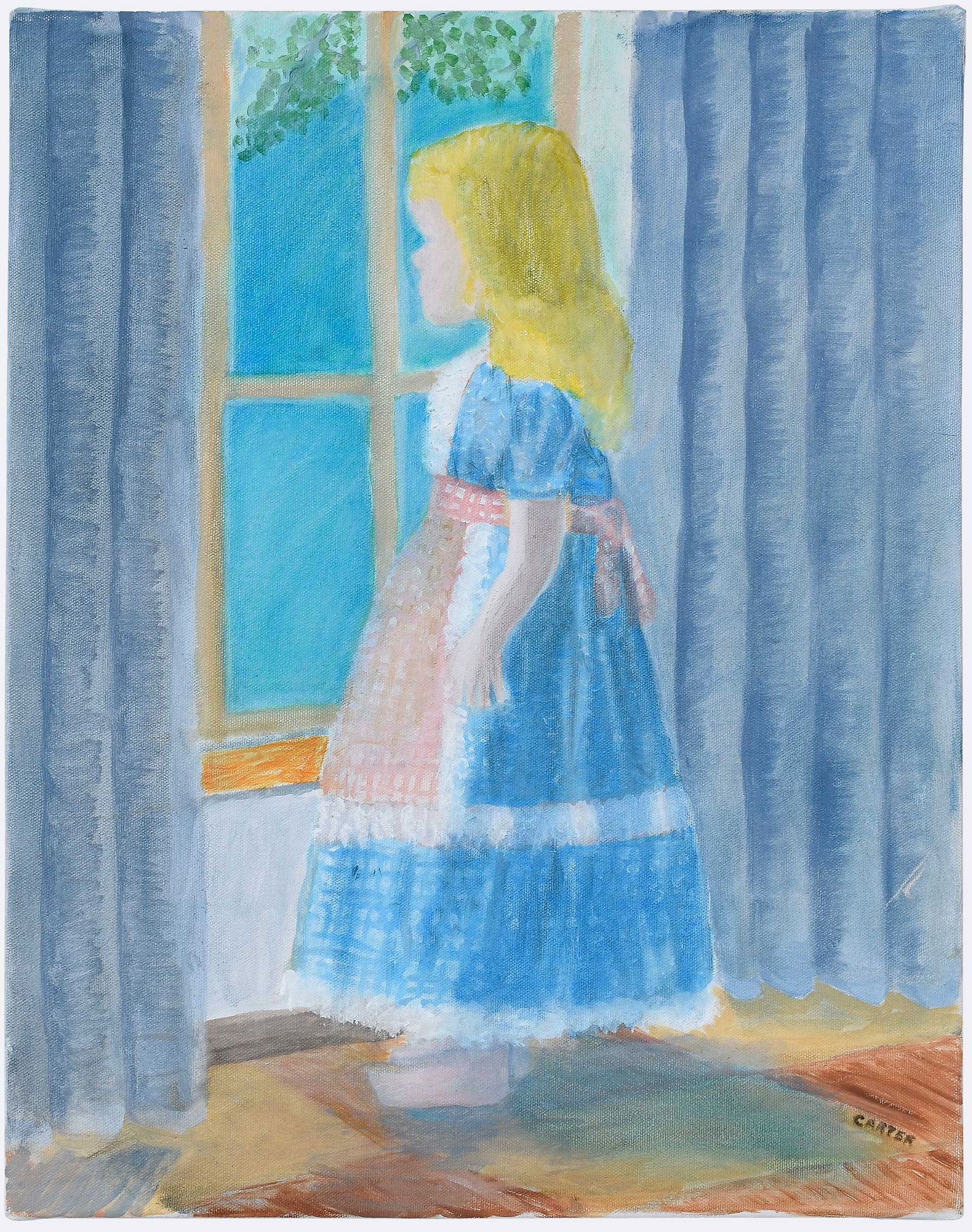 Amy Carter at Age Four, by President Carter: (American, 1924-2024) signed lower right "Carter", oil on canvas, 20 x 16 in.; unframed Provenance: The Estate of Jimmy and Rosalynn Carter