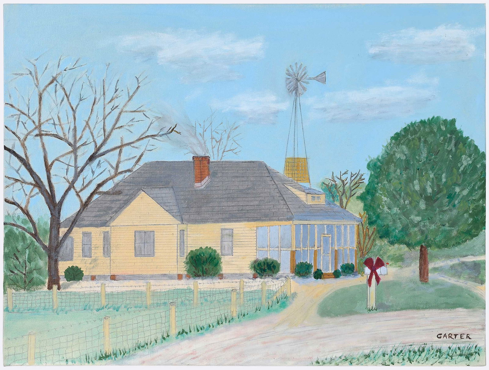 President Carter's Boyhood Home, by President Carter: (American, 1924-2024) The Home in Archery, Georgia, signed lower right "Carter", oil and graphite on canvas, 18 x 24 in. Provenance: The Estate of Jimmy and Rosalynn Carter