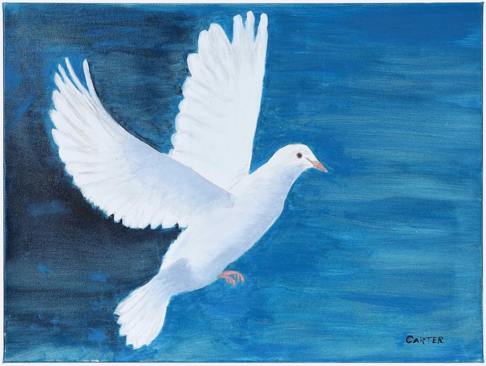 The Peace Dove, by President Carter: (American, 1924-2024) signed lower right "Carter", oil on canvas, 18 x 24 in.; unframed Provenance: The Estate of Jimmy and Rosalynn Carter
