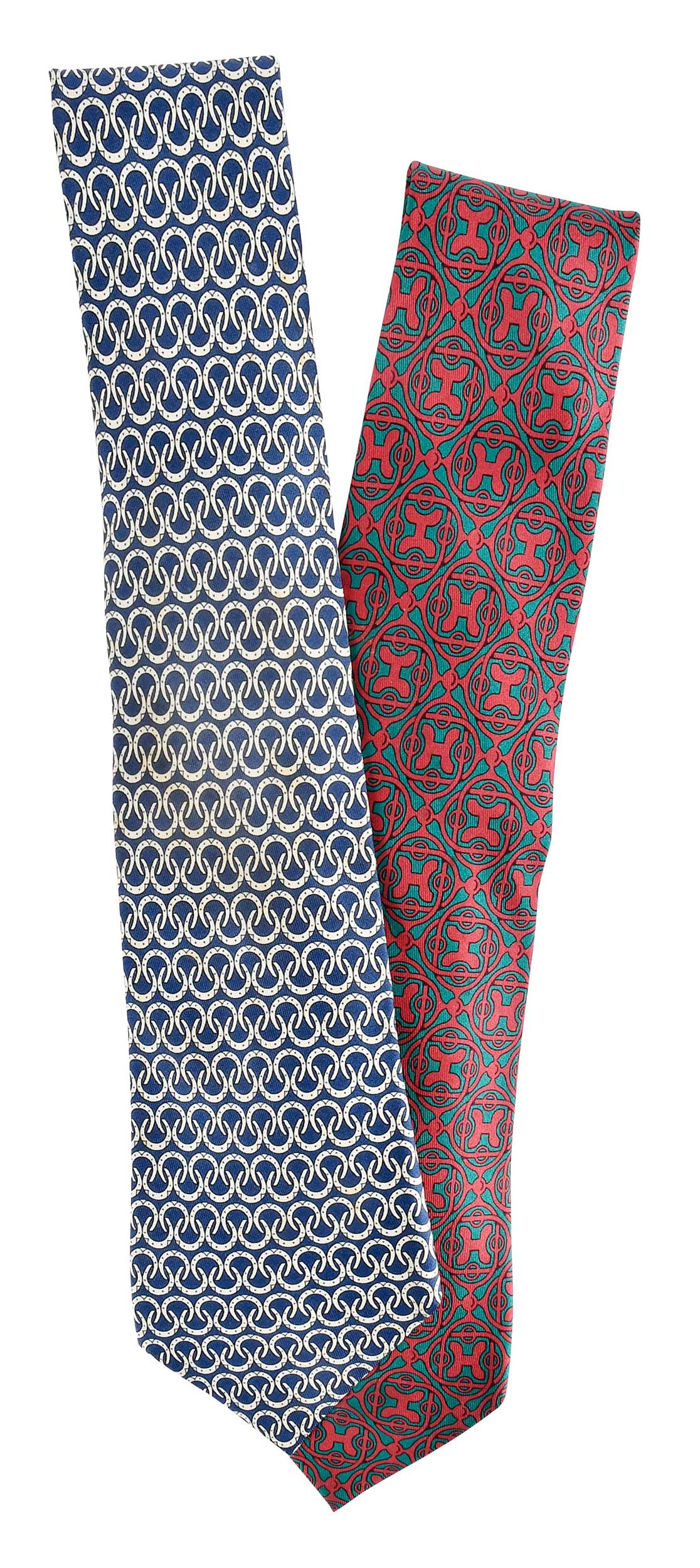 Two Hermes Silk Ties, Jimmy Carter Provenance: France, each with tag reading "Made in France/100% Silk/Dry Clean Only", horseshoe 57-1/4 x 3-1/2 in.; equestrian H motif, 61 x 3-1/2 in. Provenance: The Estate of Jimmy and Rosalynn Carter
