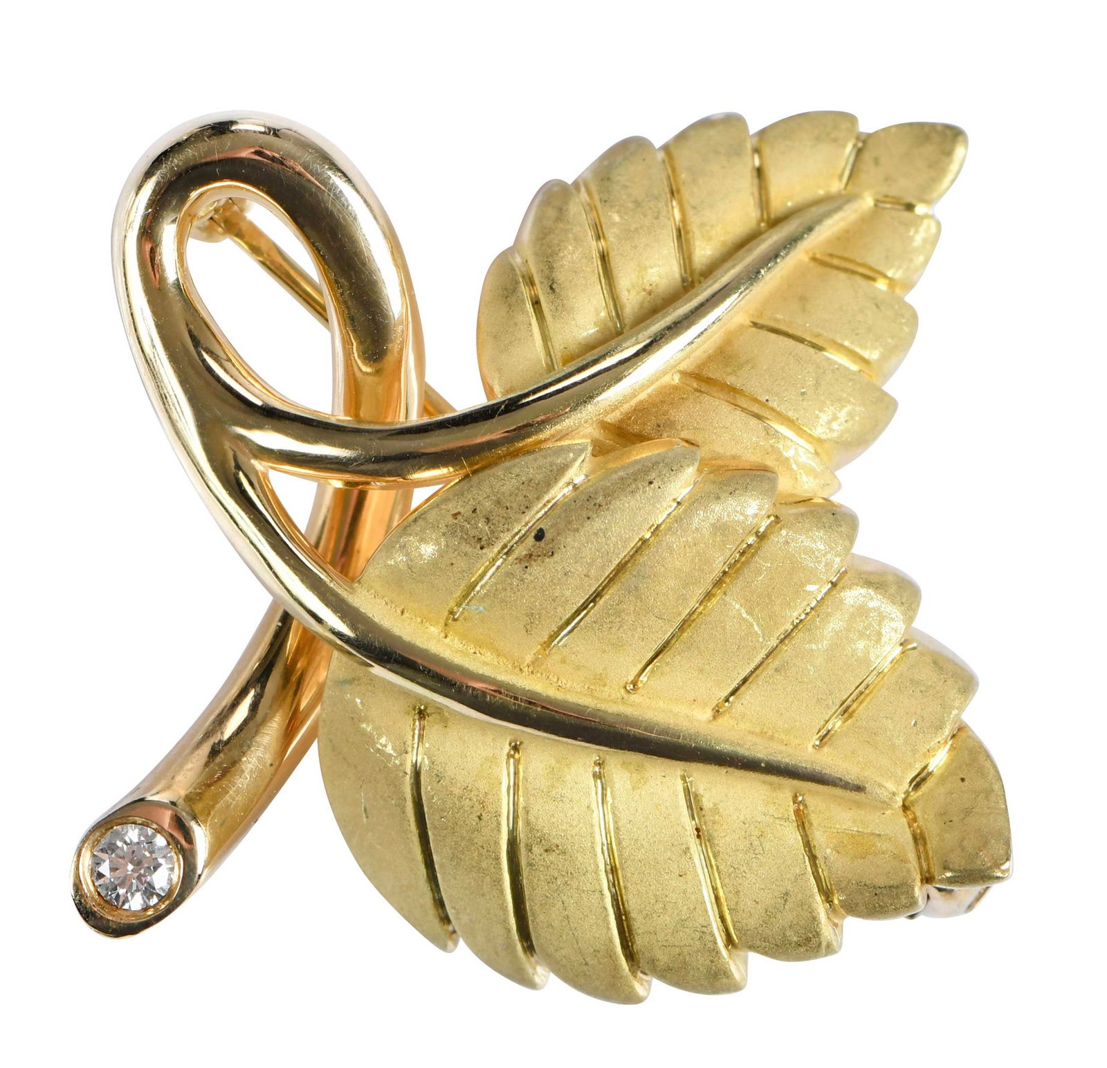 18kt. Vintage Tiffany & Co. Double Leaf with Diamond Brooch, Rosalynn Carter Provenance (1 of 5)