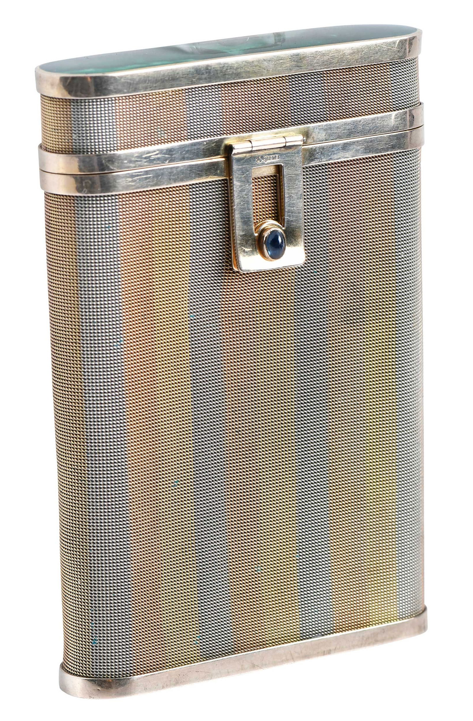 9kt. Enamel Mesh with Blue Sapphire Clasp Cigarette Case, Bush Family Provenance (1 of 11)