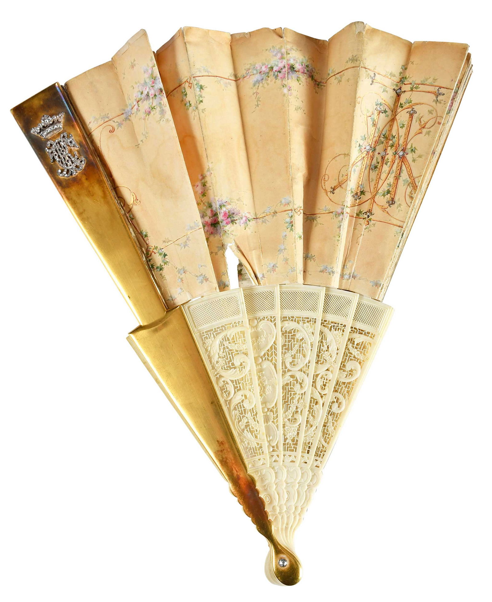 21kt. Gold and Diamond Hand Painted Folding Fan, Bush Family Provenance (1 of 19)