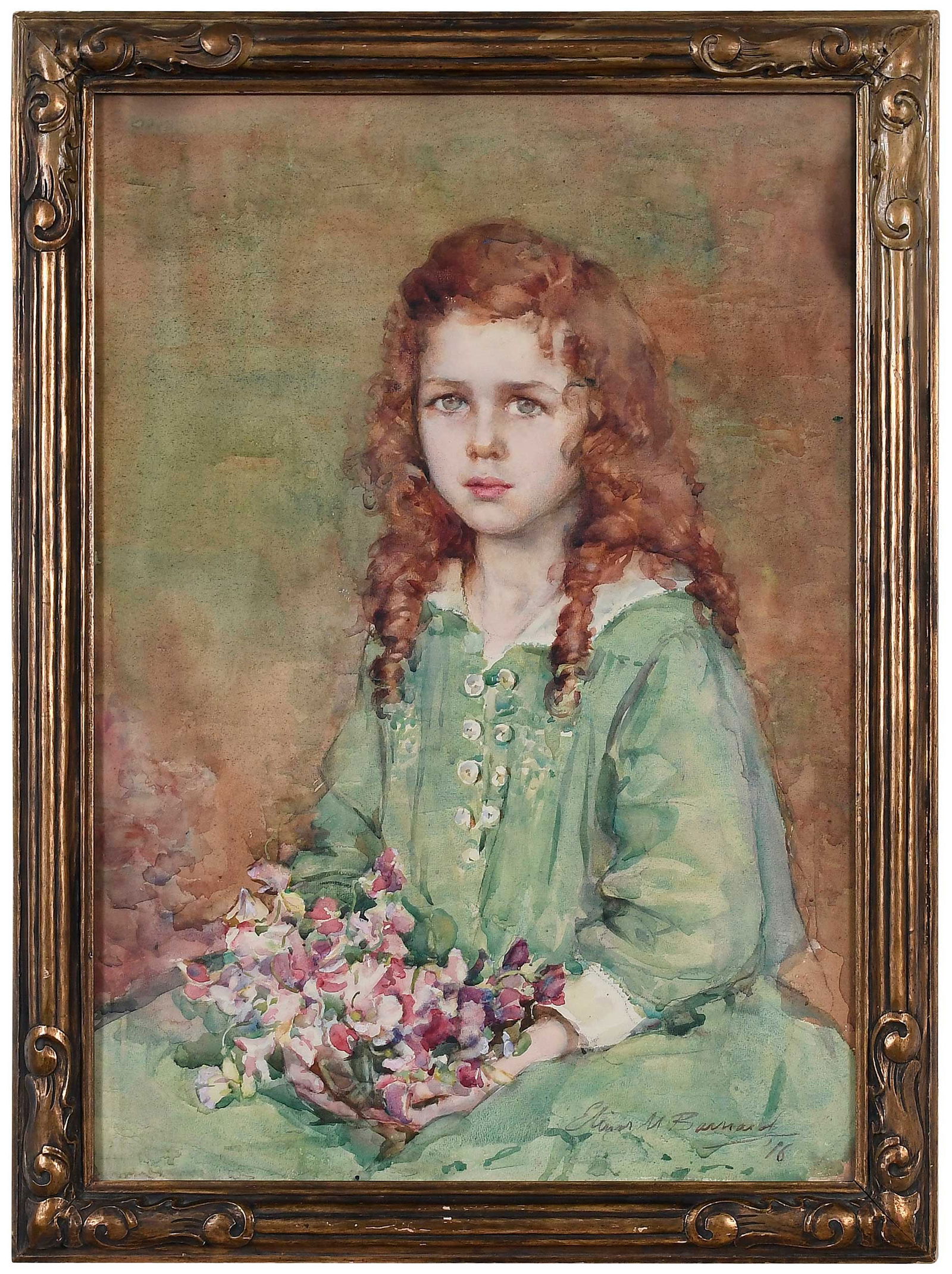 Elinor Barnard, Watercolor Portrait of Red Haired Girl, Bush Family Provenance (1 of 5)