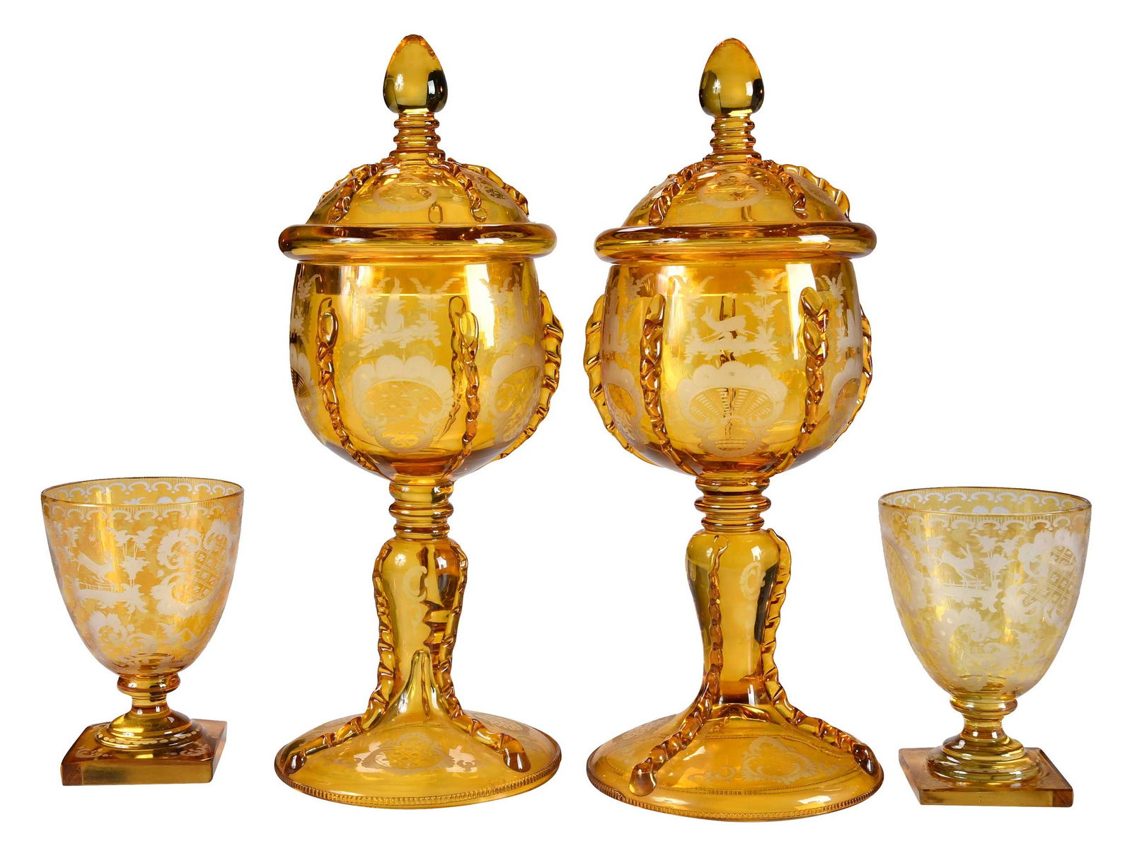 14 Pieces of Etched Amber Bohemian Glass, Bush Family Provenance (1 of 8)