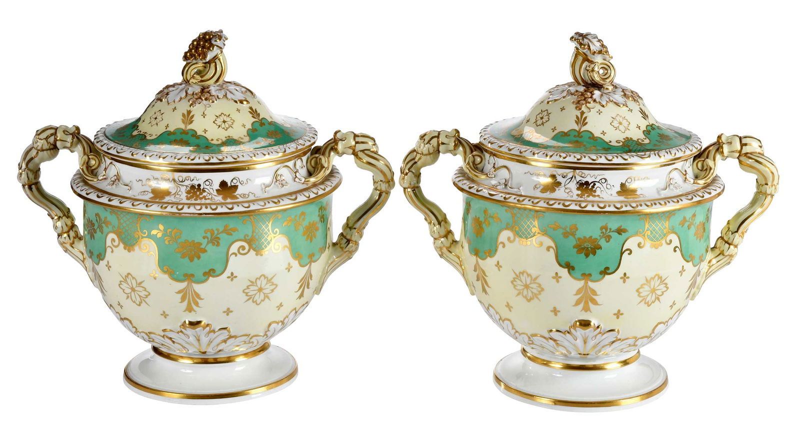 Pair of 19th Century Enameled Mint Green and Gilt Porcelain Fruit Coolers, Bush Family Provenance (1 of 8)