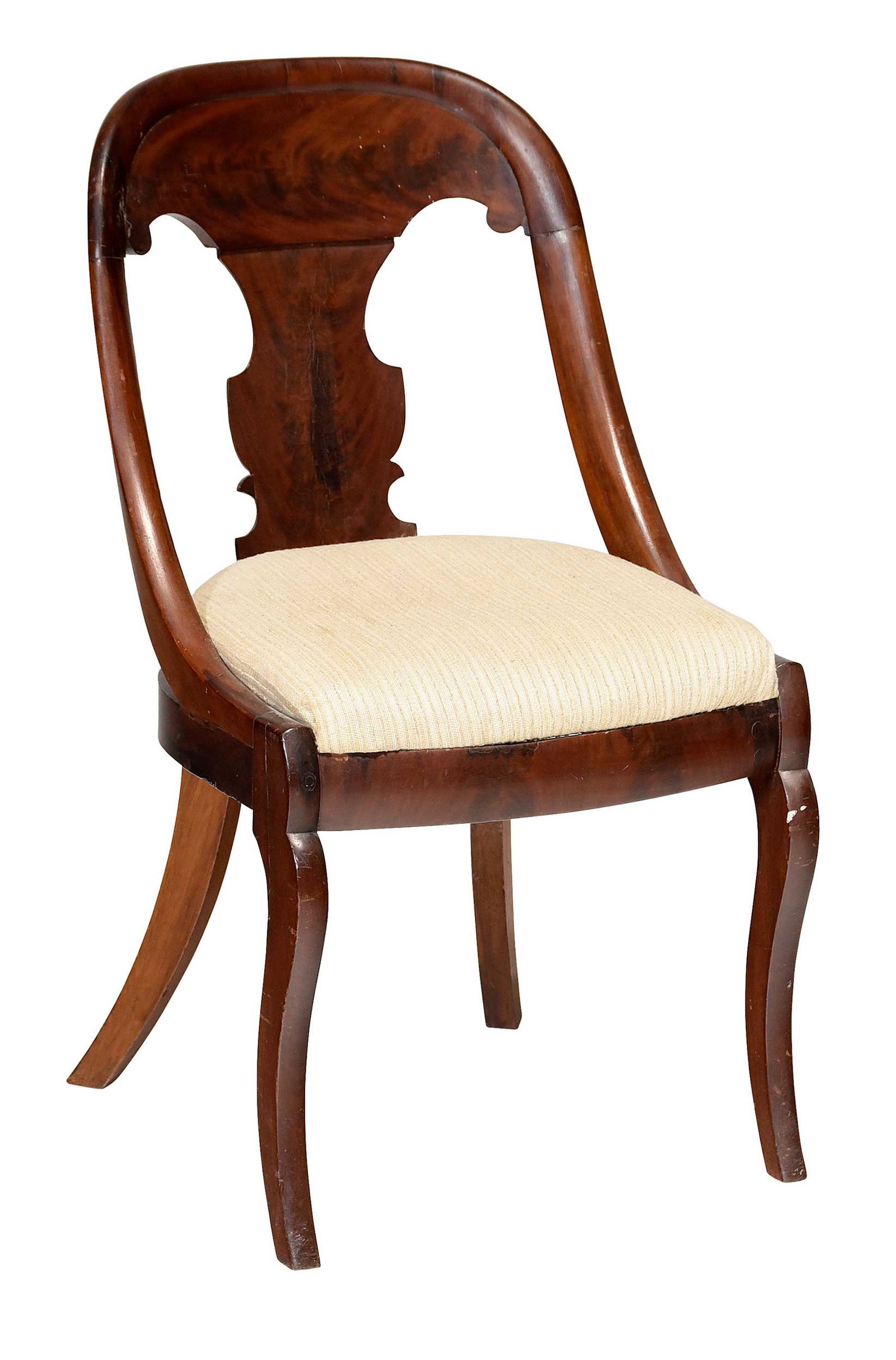 Duncan Phyfe Mahogany Klismos Side Chair possibly from Millford Plantation: New York, 19th century, arched back, shaped splat, slip seat, 32-3/4 x 18 x 21 in. Provenance: By direct descent of Ellen Clarke Manning, daughter of Sally Bland Clarke Manning, Possibly from Millford
