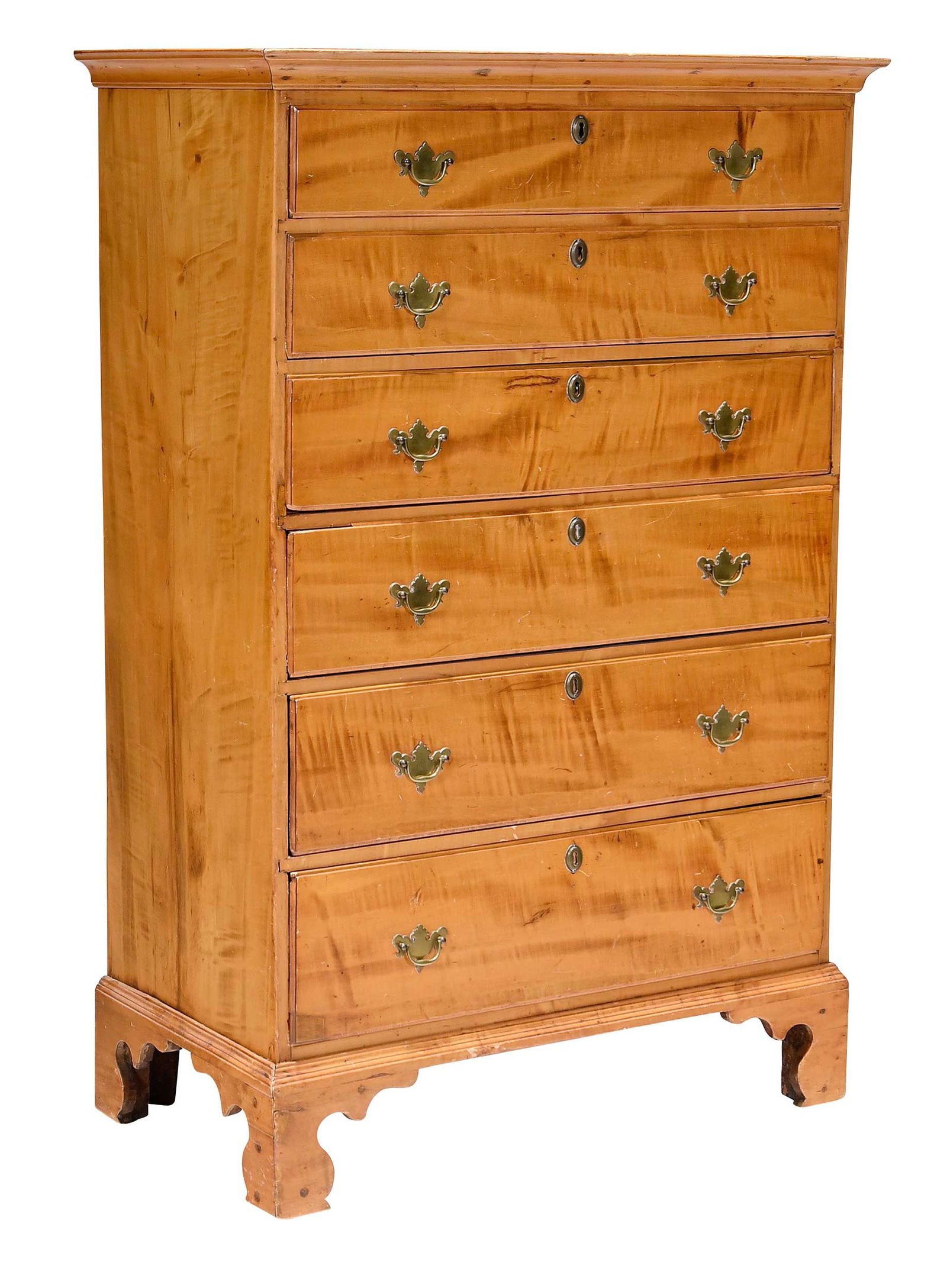 New England Chippendale Maple Six Drawer Tall Chest (1 of 6)