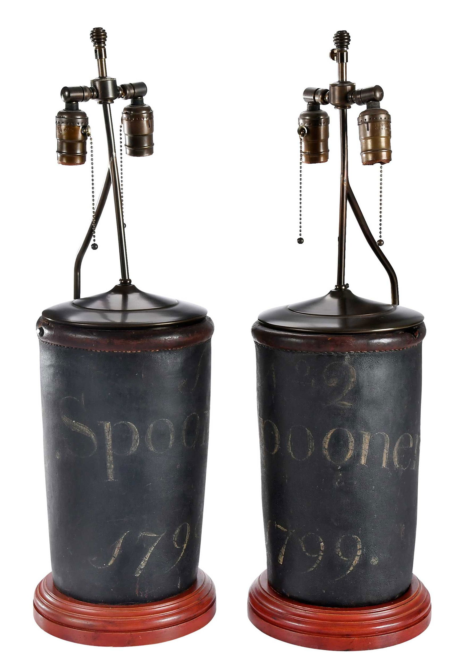 Pair of Converted Leather Water Bucket Table Lamps (1 of 7)