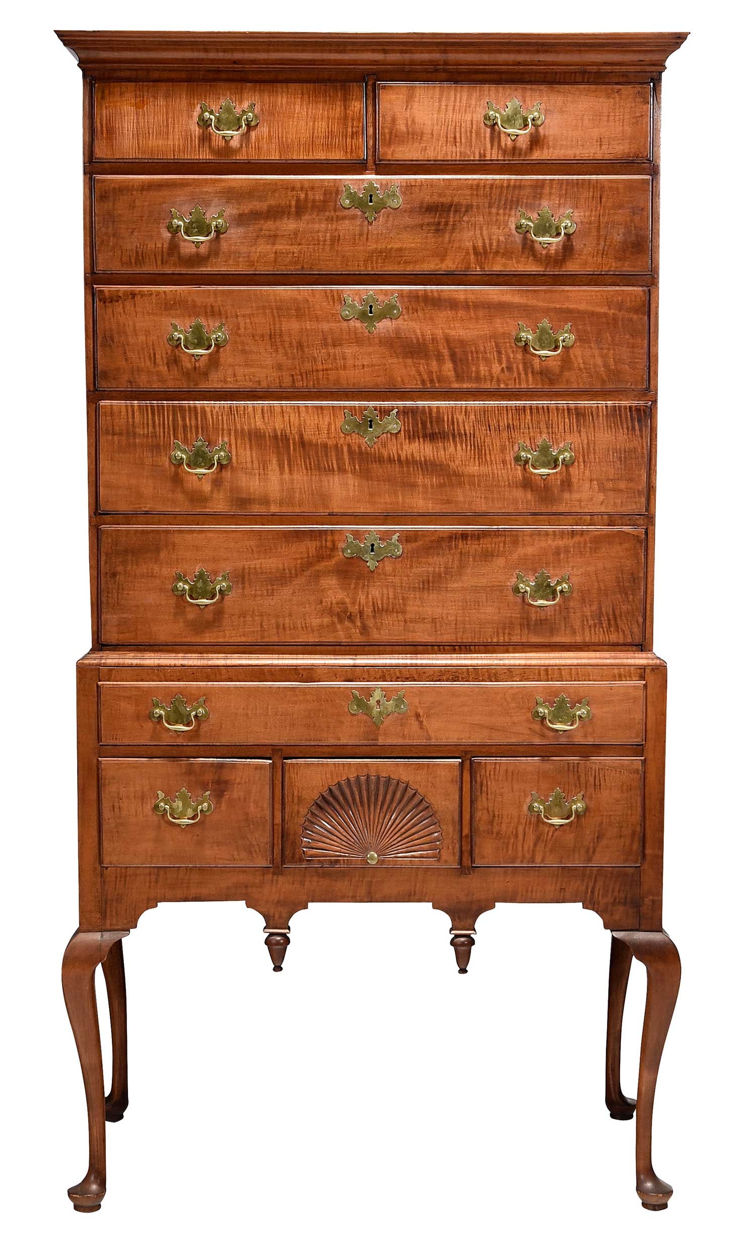 New England Queen Anne Tiger Maple High Chest (1 of 8)