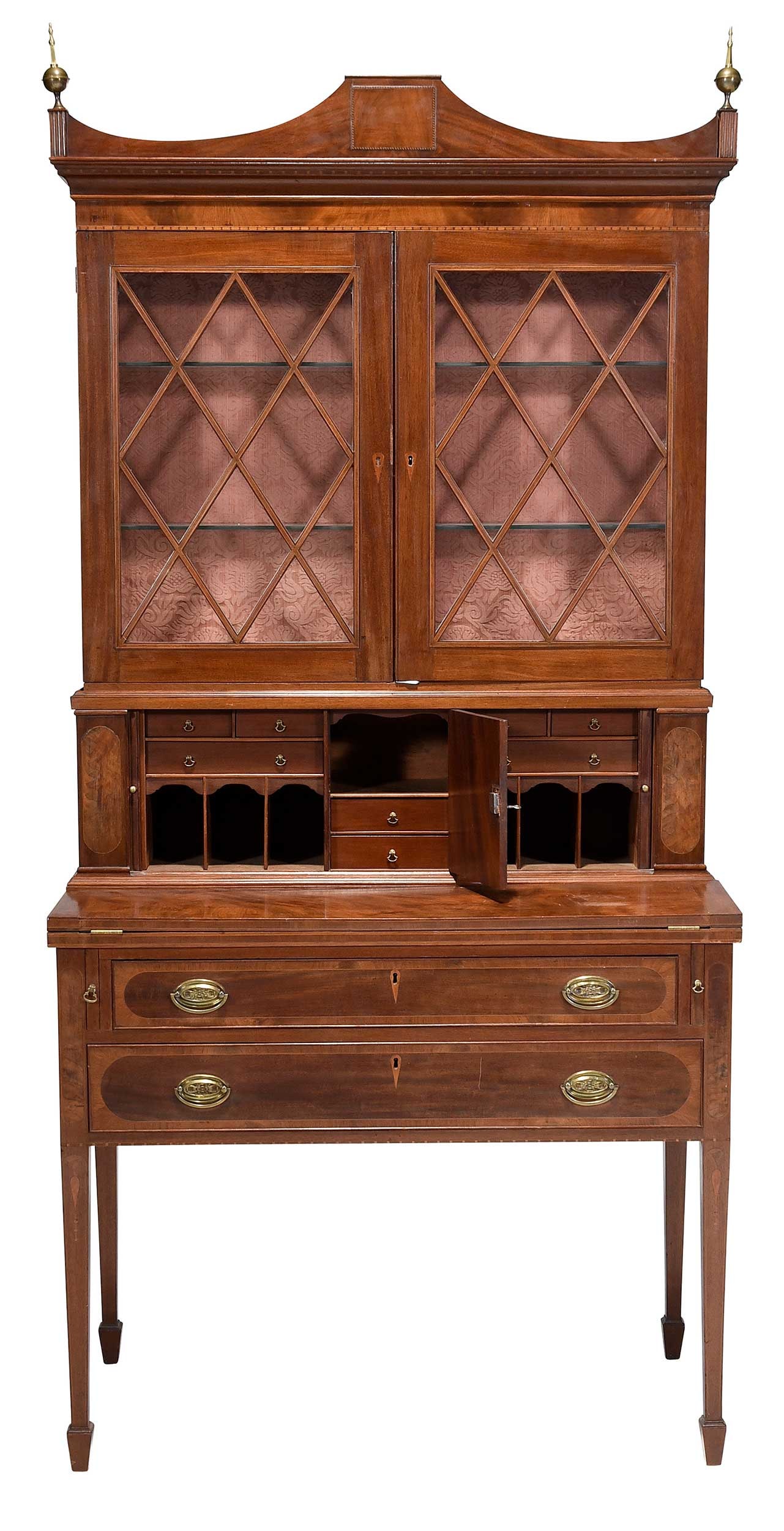 American Federal Style Inlaid Mahogany Tambour Desk and Bookcase (1 of 7)
