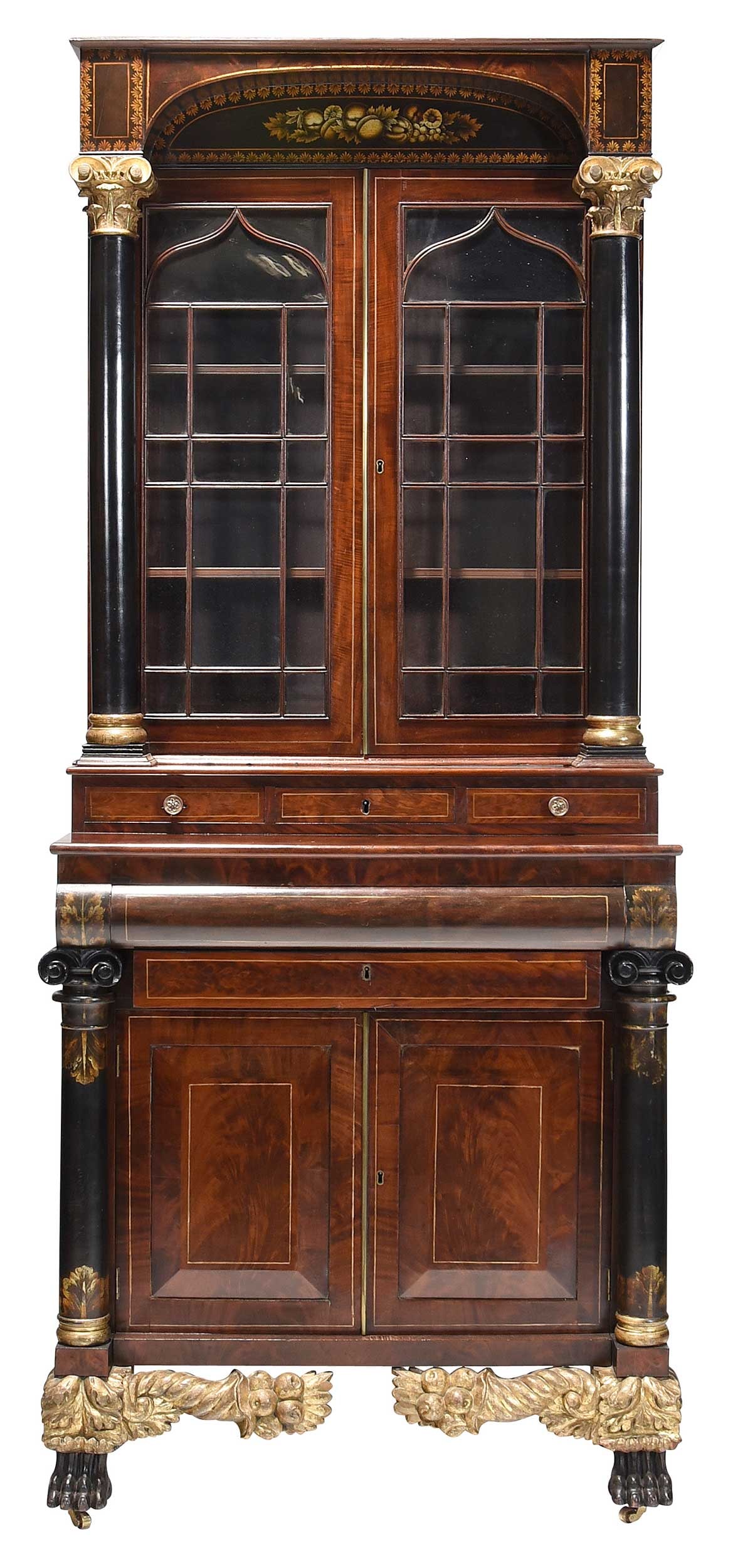 Impressive Classical Meeks Attrib. Stenciled and Gilt Mahogany Secretary Bookcase (1 of 11)