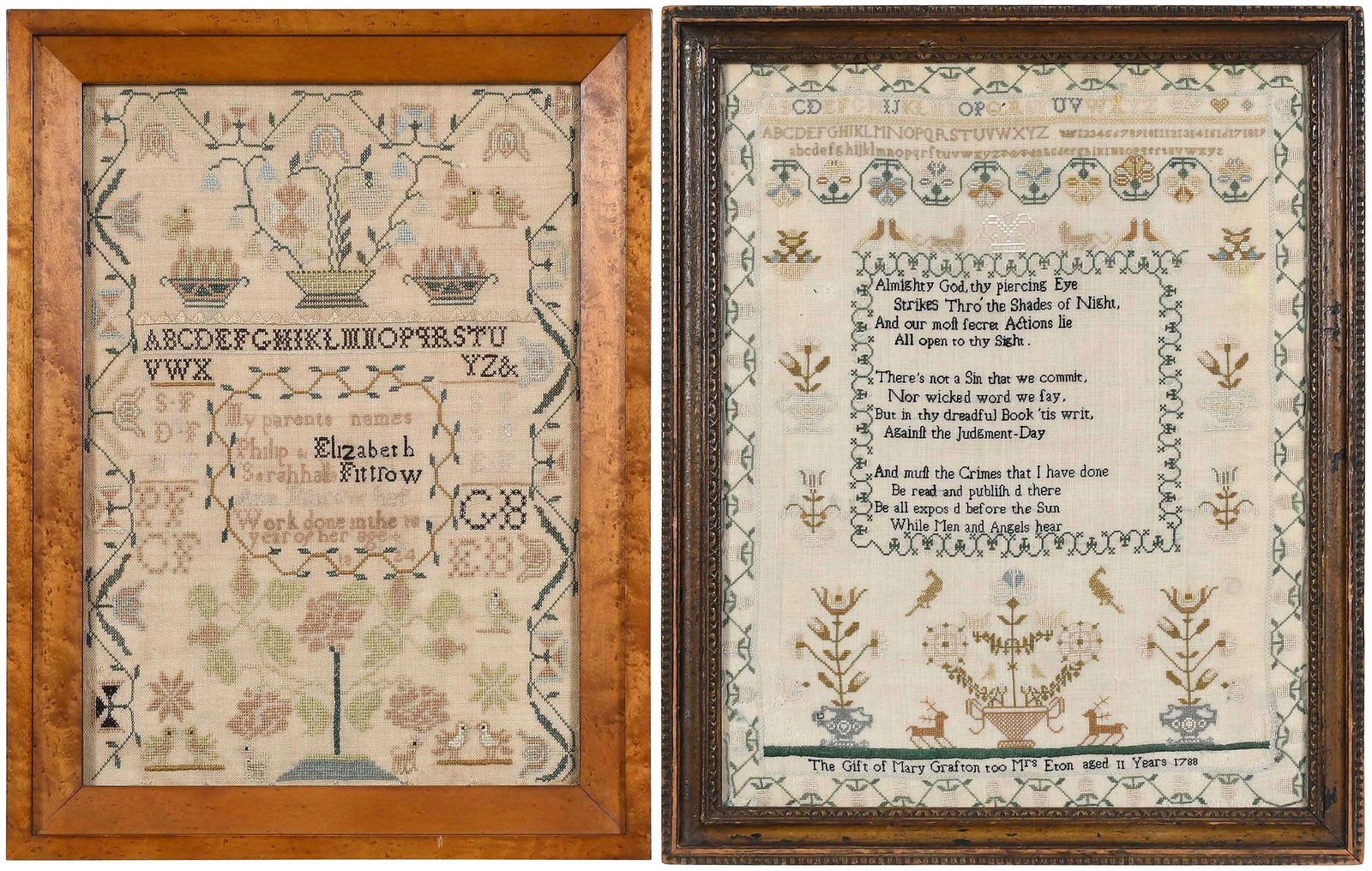 Two Framed 19th Century Schoolgirl Needlework Samplers (1 of 19)