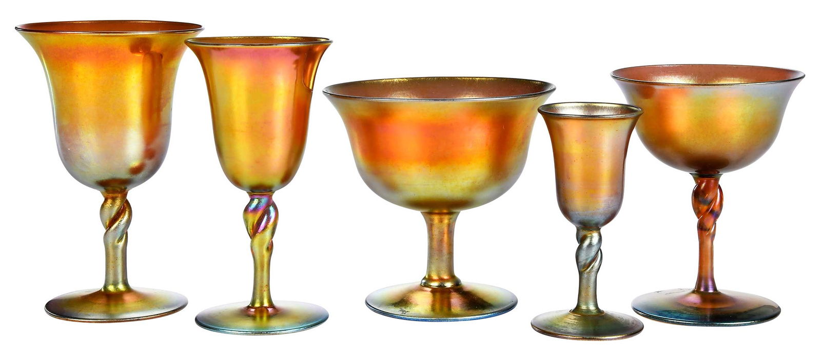 26 Assorted Gold Glass Goblets, Tiffany Favrile and Steuben Aurene (1 of 7)