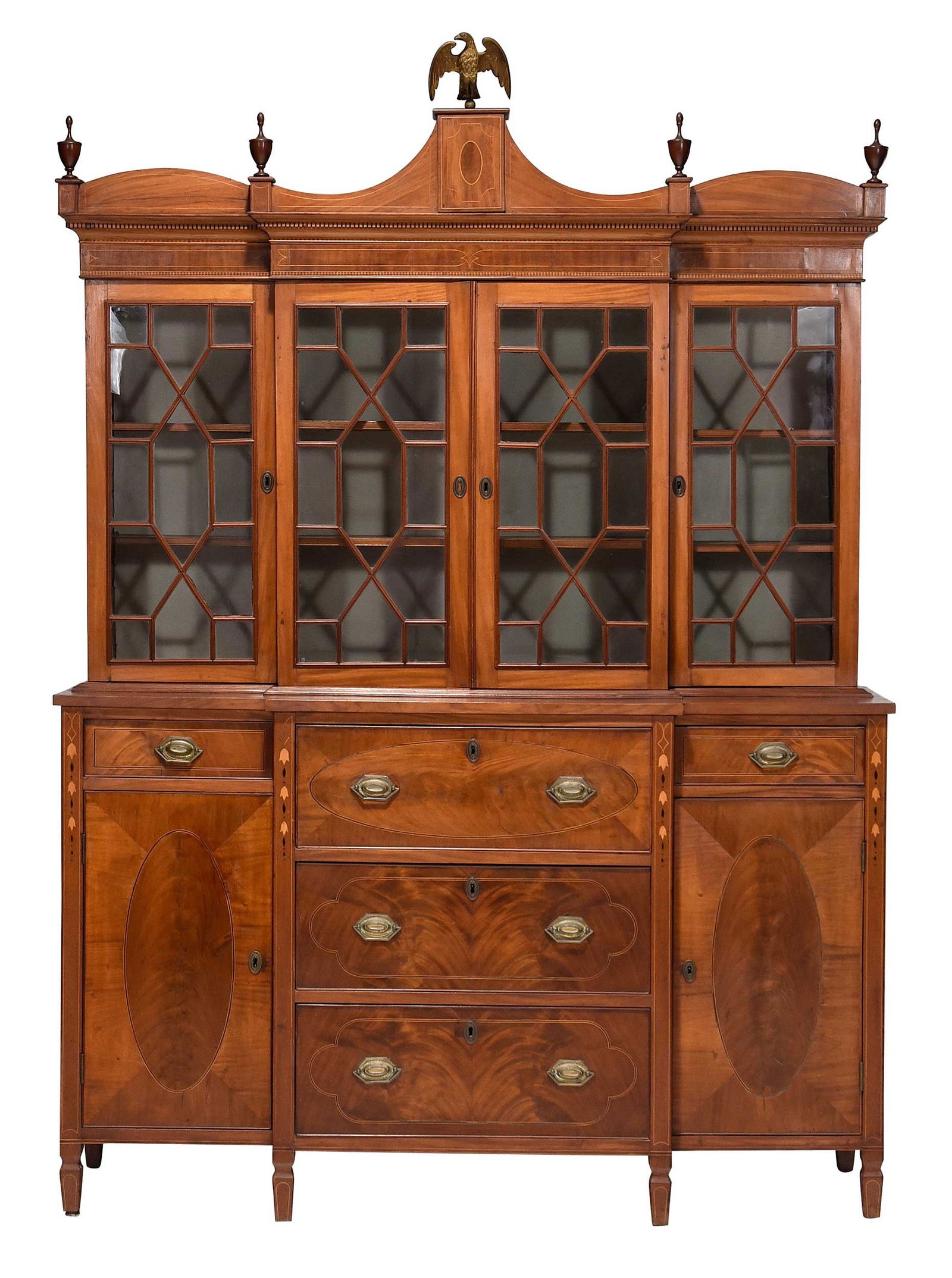 Boston Federal Style Inlaid Figured Mahogany Breakfront Cabinet (1 of 11)