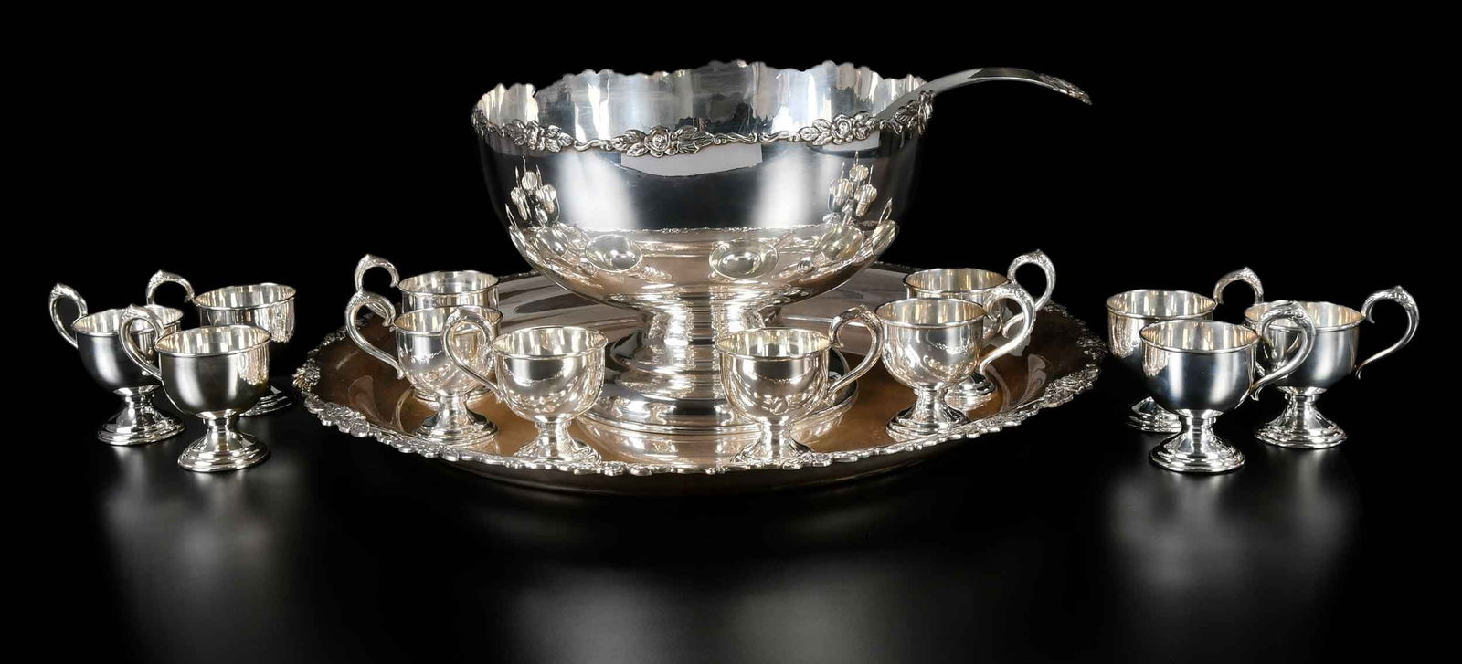 Sterling Punch Bowl, 12 Cups, Ladle, and Tray (1 of 19)