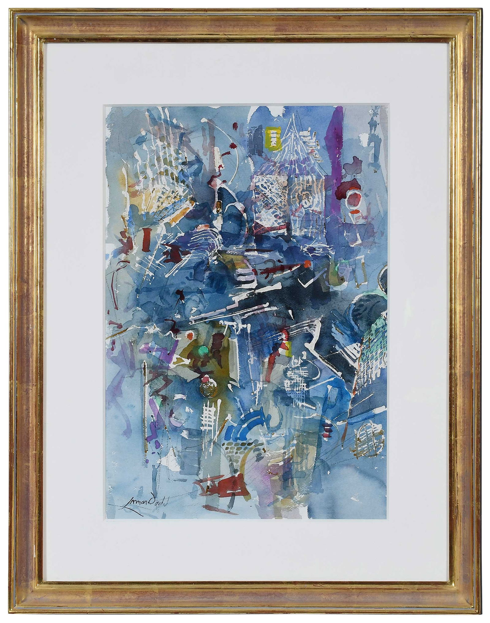 Lamar Dodd: (American/Georgia, 1903-1996)Traps and Nets, no. 373, signed lower left "Lamar Dodd", watercolor on paper, sight 18-1/4 x 12-1/2 in.; modern gilt wood frame 26-1/2 x 21 x 1-1/2 in.Provenance: