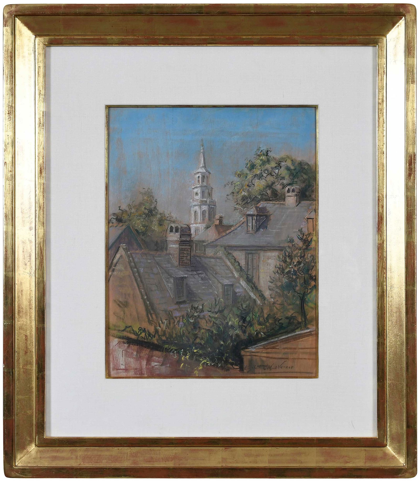 Elizabeth O'Neil Verner: (American/South Carolina, 1883-1979)View of St. Michael's Steeple, signed lower right "Elizabeth O'Neill Verner, pastel on panel, 18 x 14-1/8 in.; modern molded frame, 31 x 27 in.Provenance: The