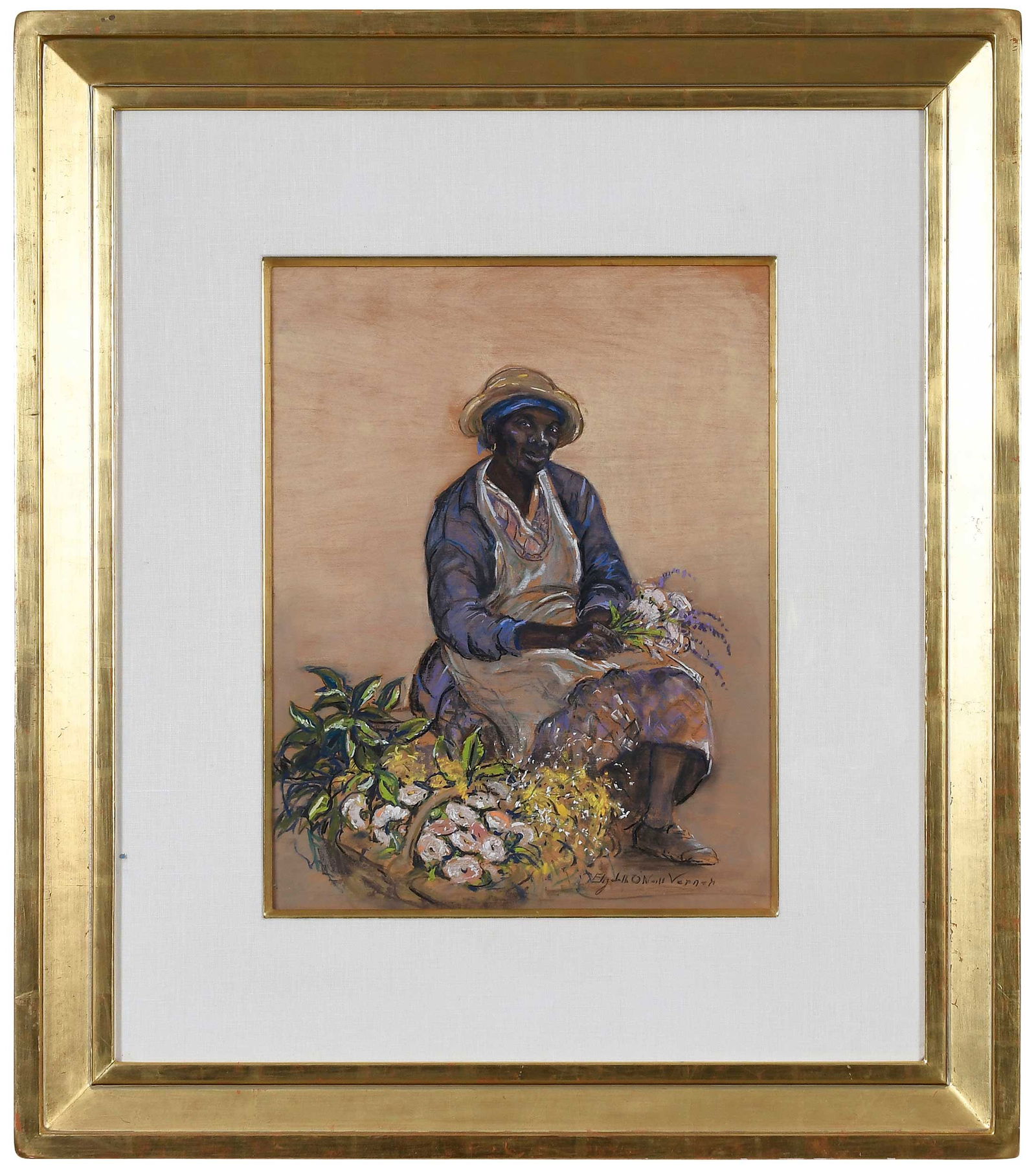 Elizabeth O'Neil Verner: (American/South Carolina, 1883-1979)Emmaline, circa 1955, signed lower right "Elizabeth O'Neill Verner, pastel on board, 17-3/4 x 13-3/4 in.; modern gilt molded frame, 31 x 27-1/2 in.Provenance: The