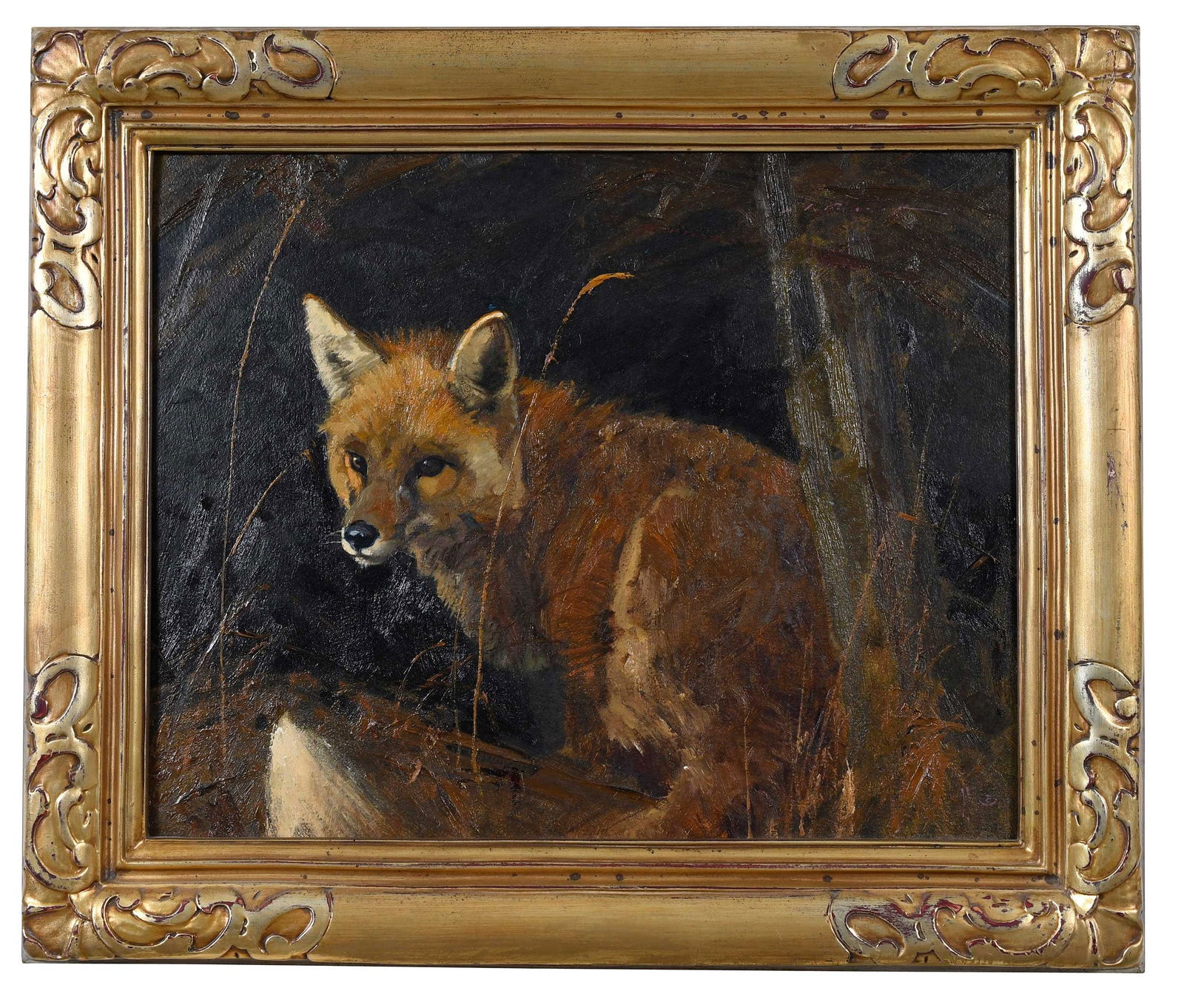 Luke Frazier: (American/Utah, born 1970)Safety of the Den, 1999, signed, dated, and titled verso " 1999/Safety of the Den/L. Frasier", oil on Masonite, 16 x 20 in.; gilt wood frame, 21-1/2 x 25-1/2 x 2-1/4