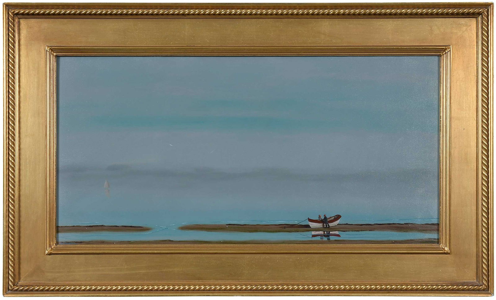 Robert Stark: (American, born 1939)The Rowboat, Nantucket, signed lower left "R. Stark", oil on canvas, 14-3/4 x 30 in.; modern gilt wood frame, 22-1/8 x 37-1/4 x 2 in. 