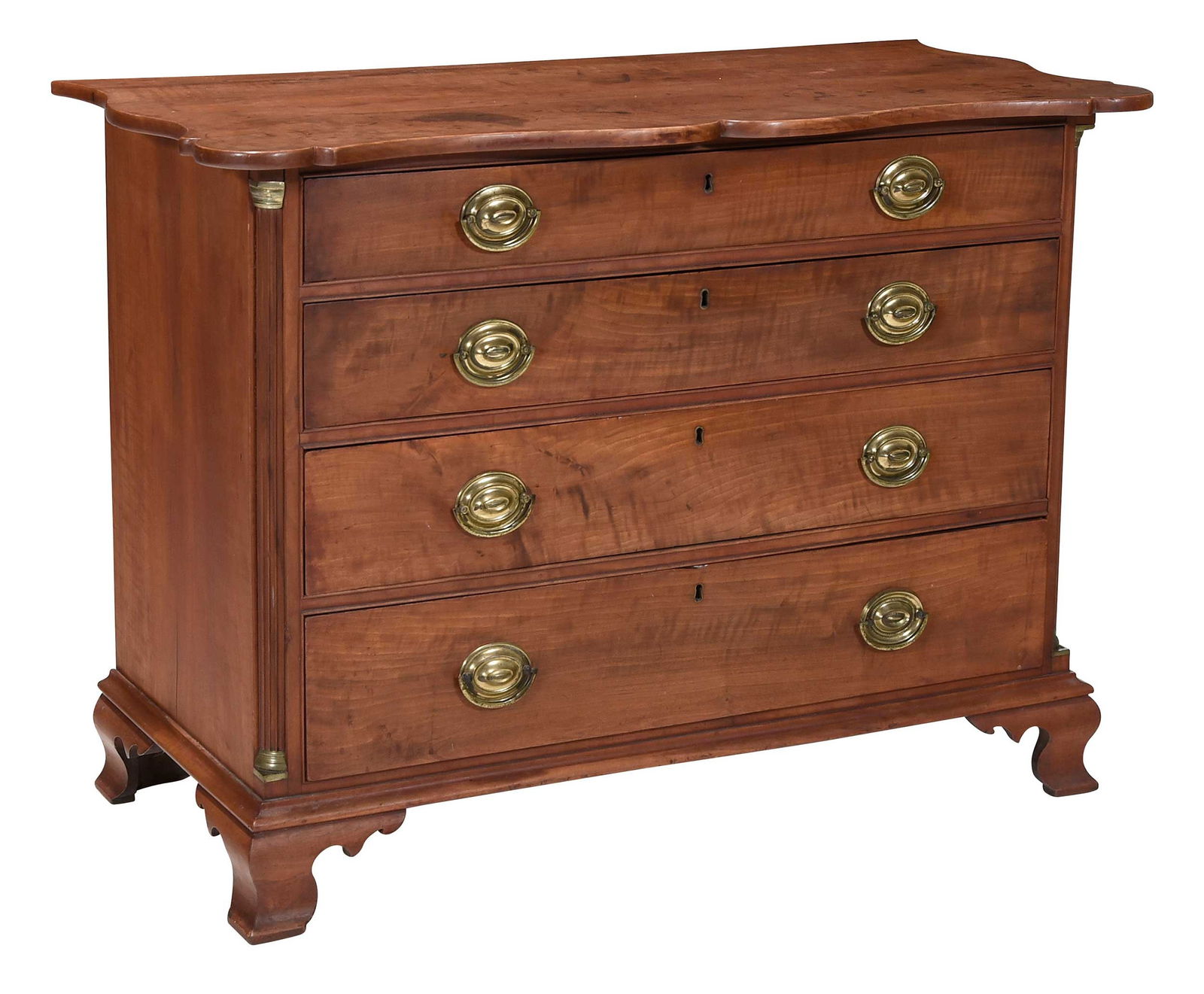 Rare American Chippendale Scalloped Top Applewood Chest of Drawers (1 of 15)