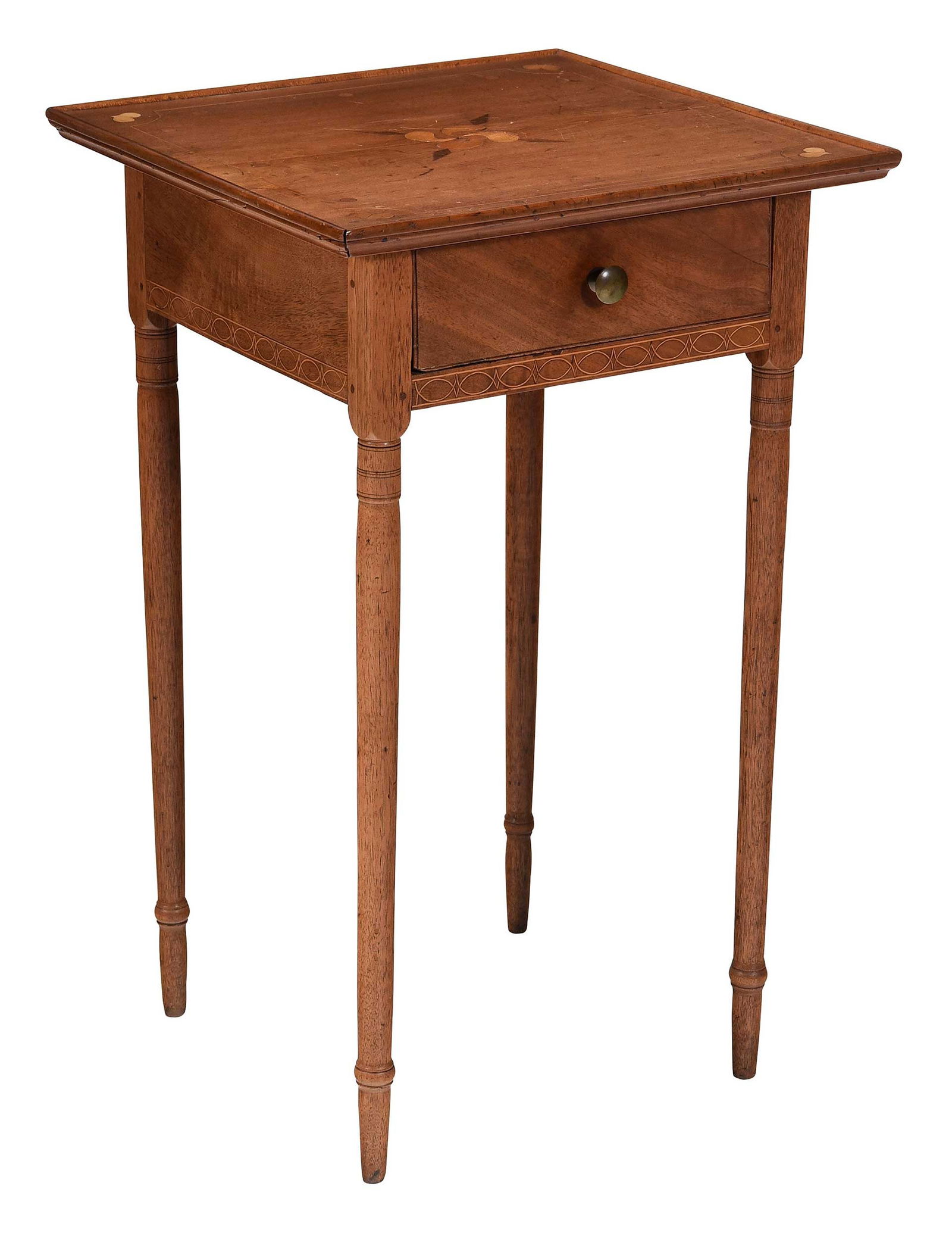 American Federal Heart and Filfot Inlaid Walnut Single Drawer Tray Top Stand, Samaha Provenance (1 of 13)