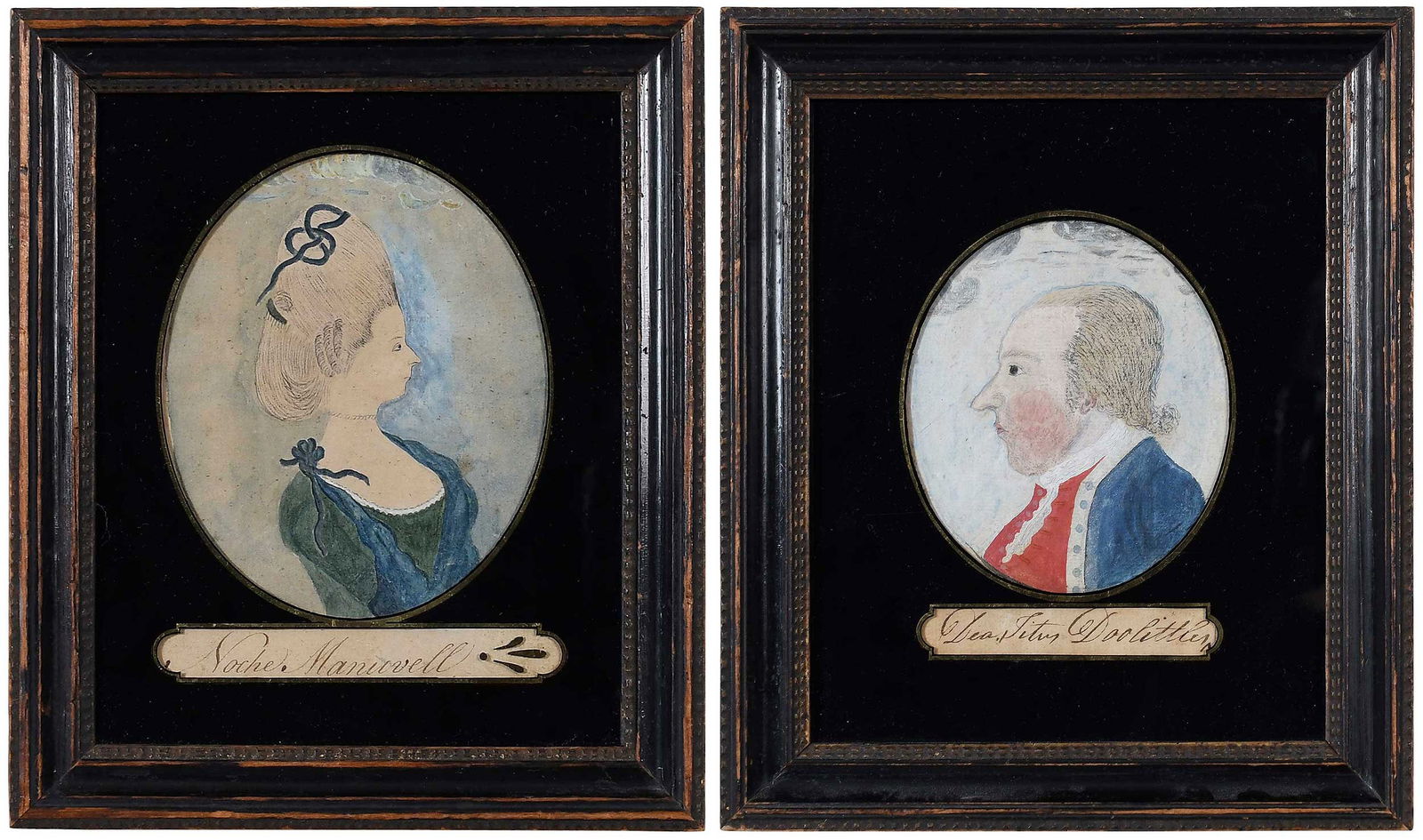 Pair Early Connecticut Watercolor Portraits (1 of 9)