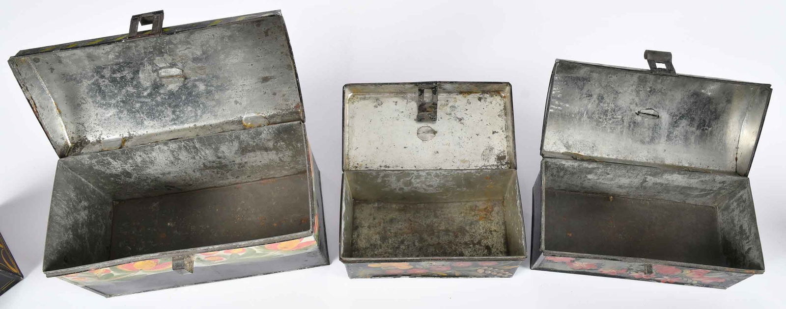 Five Paint Decorated Black Toleware Boxes - 4