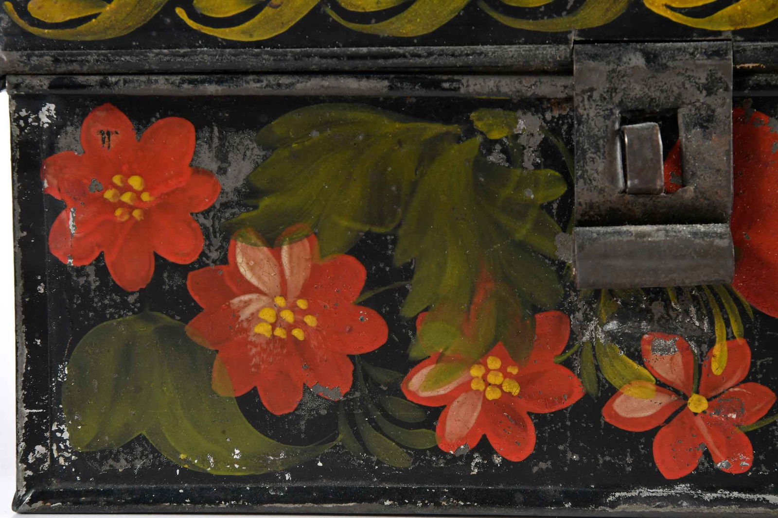 Five Paint Decorated Black Toleware Boxes - 5