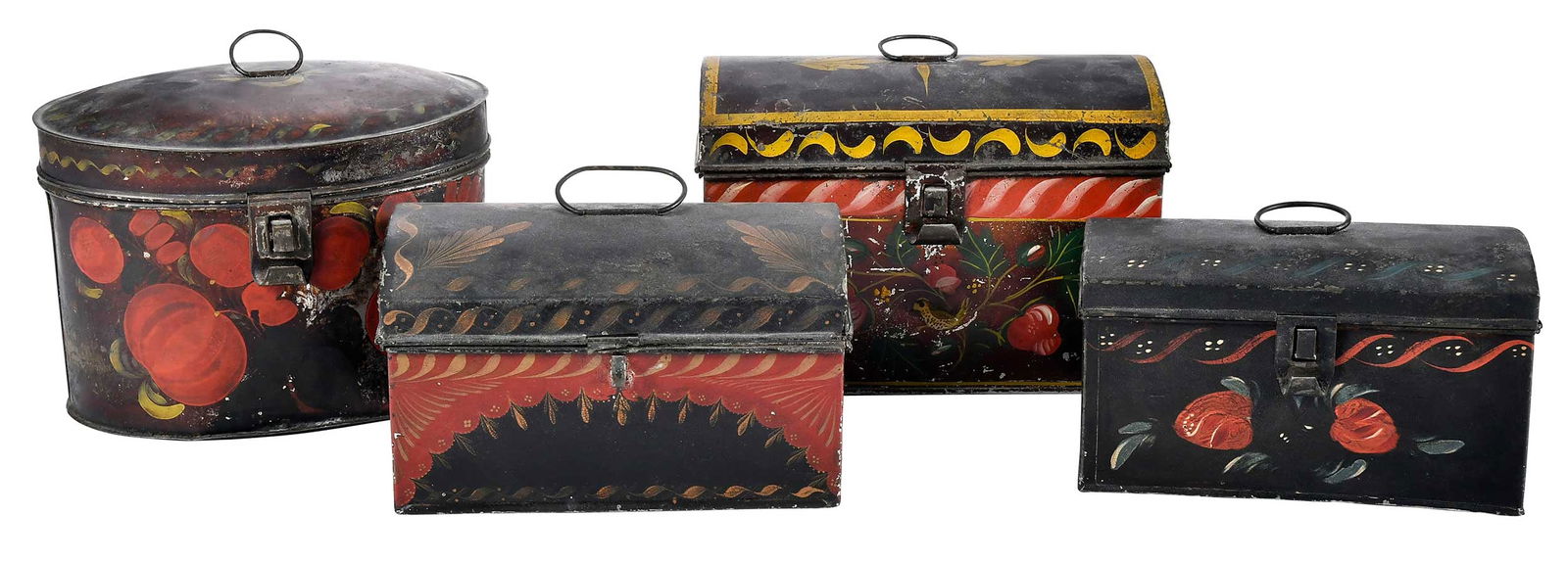 Four Paint Decorated Black Toleware Boxes (1 of 7)