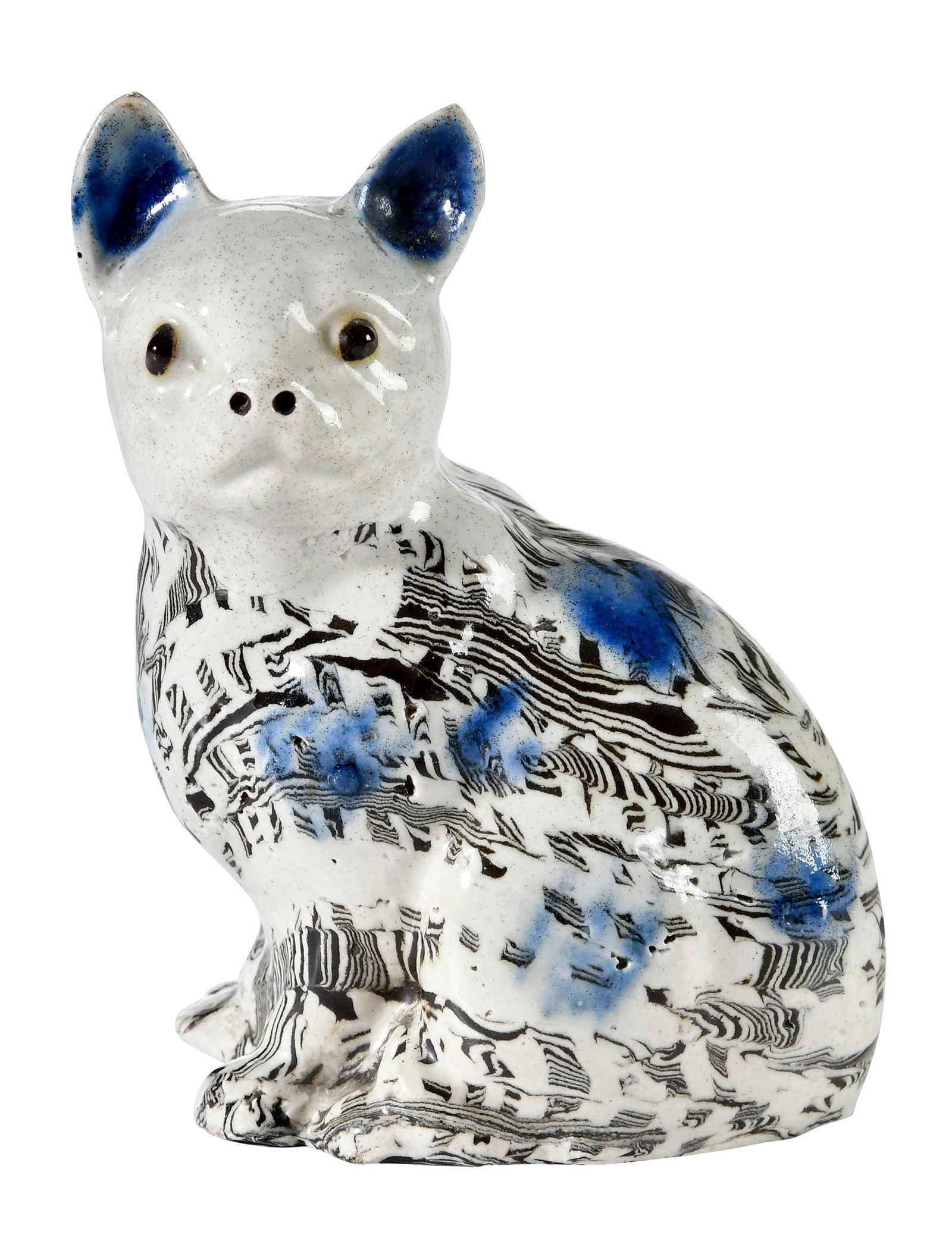Staffordshire Salt Glazed Solid Agateware Seated Cat Figure (1 of 8)