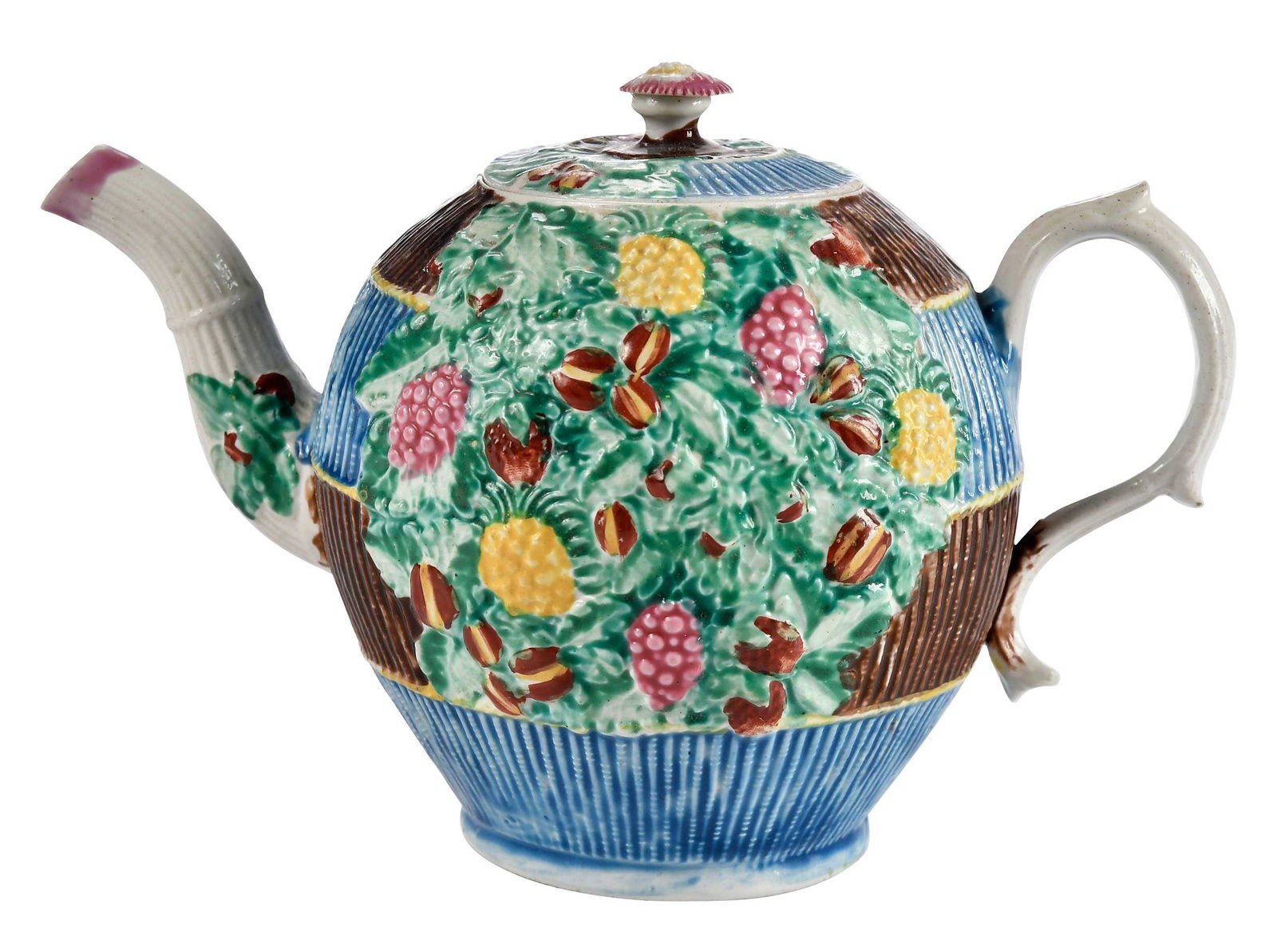 Staffordshire Salt Glazed Enamel Decorated Creamware Teapot (1 of 9)